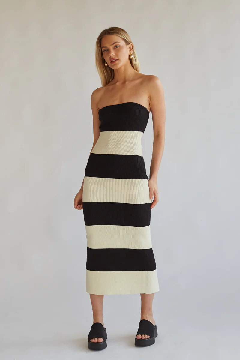 Nikki Striped Knit Midi Tube Dress - luluinthesky