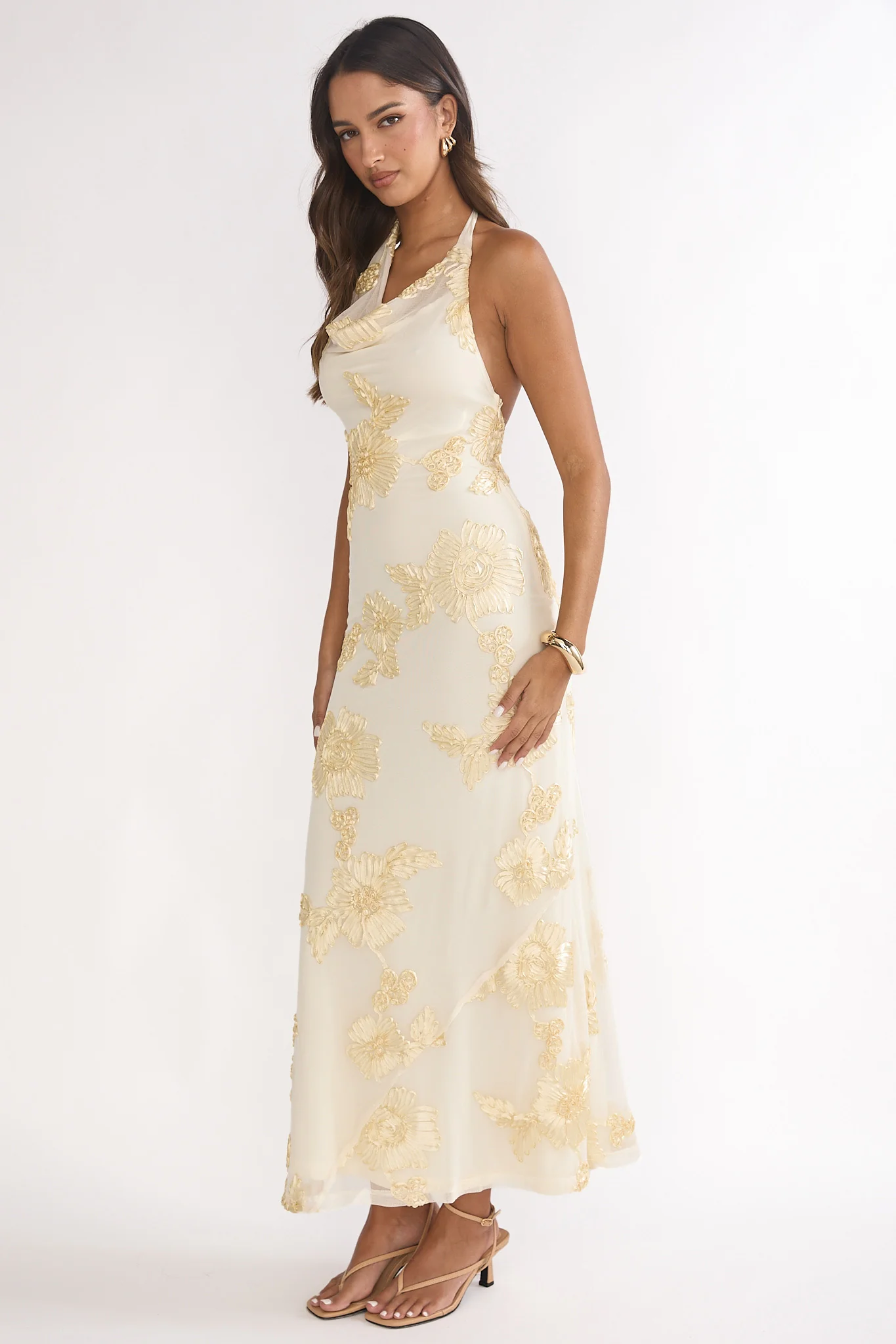 Kirralee Asymmetric Halterneck Embellished Maxi Dress Yellow - luluinthesky