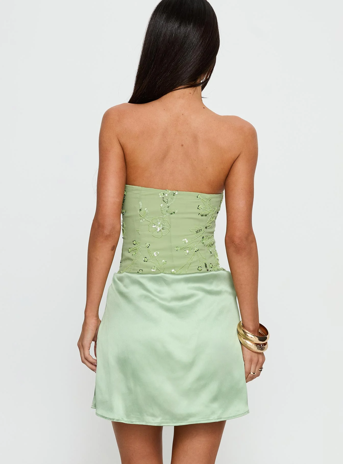 Lyrena Strapless Beaded Mini Dress Green - luluinthesky
