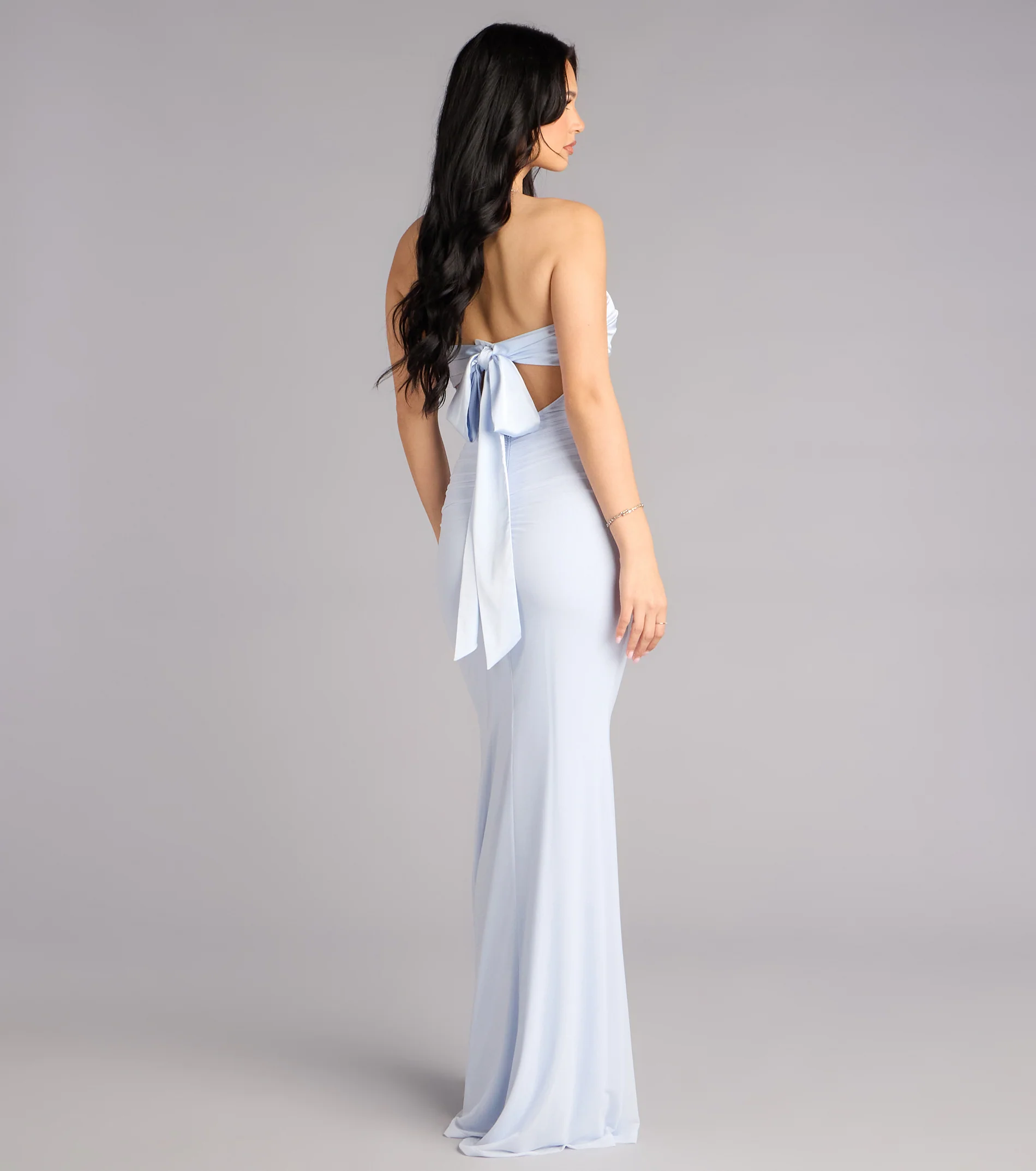 Iris Satin Tie-Back Mesh Mermaid Dress - luluinthesky