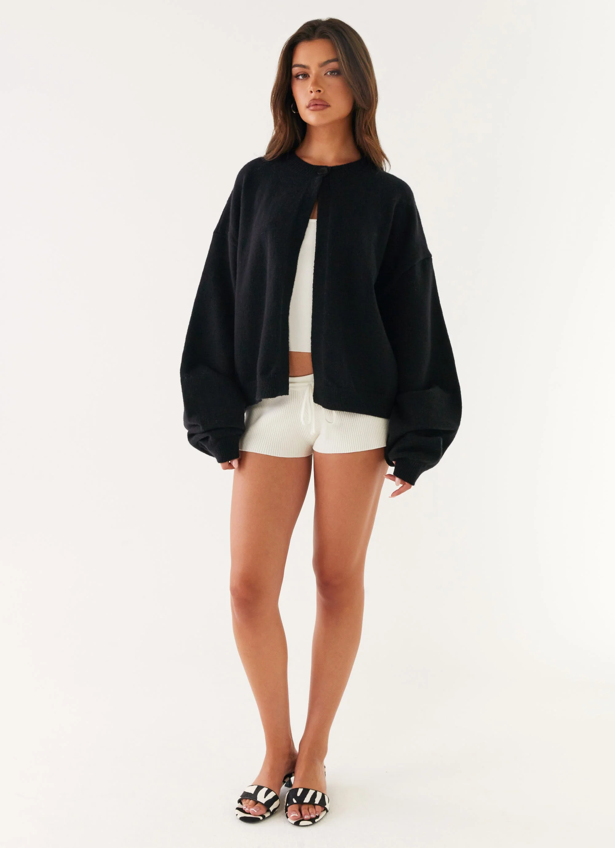 Annie One Button Cardigan - Black - luluinthesky