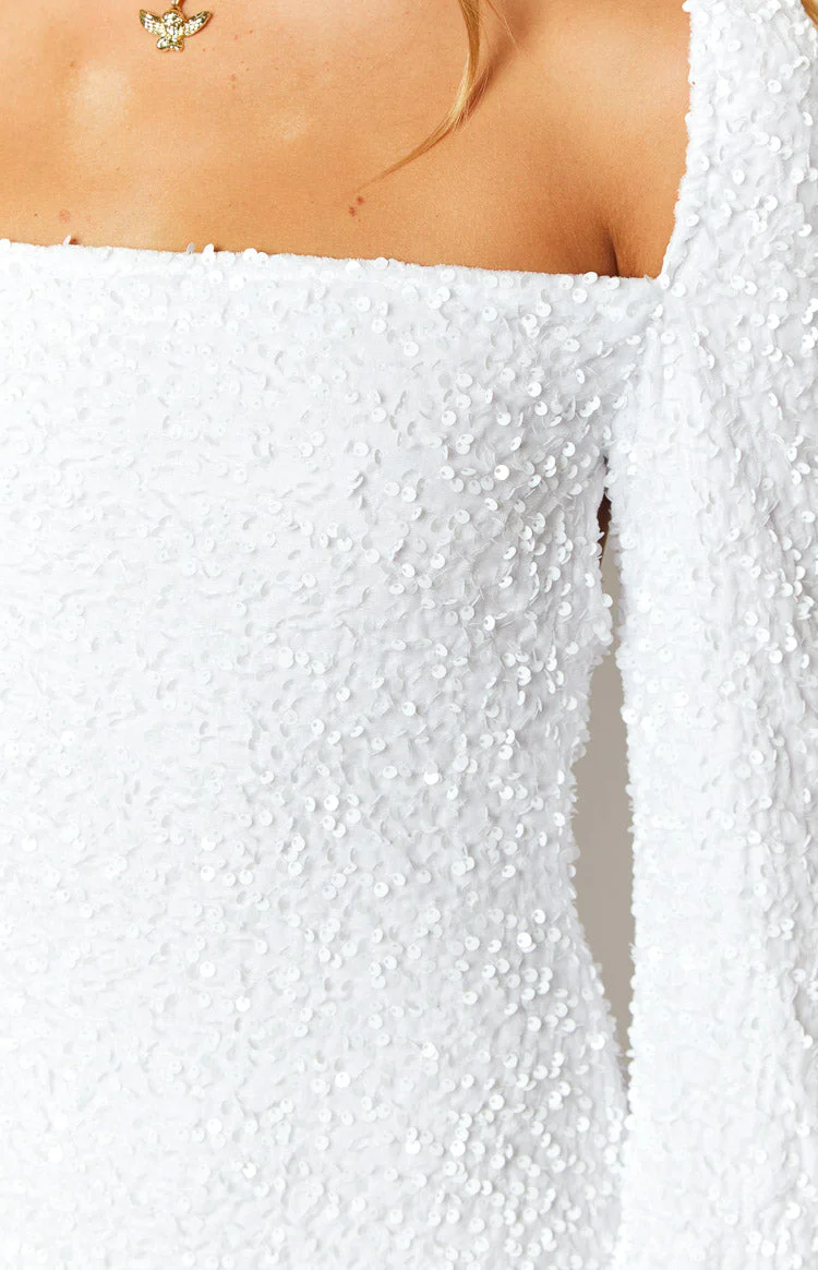 Marienne White Velvet Sequin Mini Dress - luluinthesky