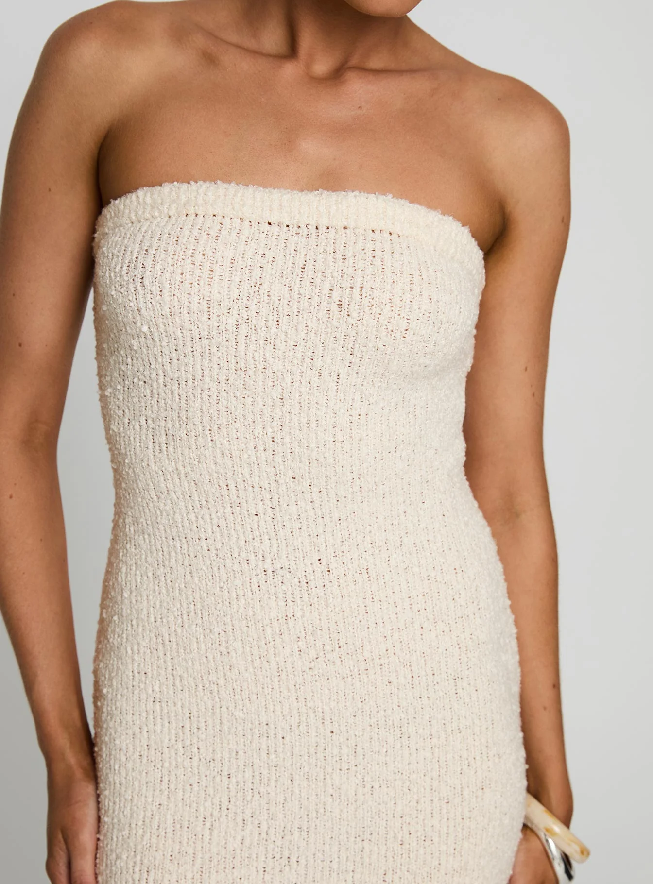 Cloud Strapless Boucle Maxi Dress Cream - luluinthesky