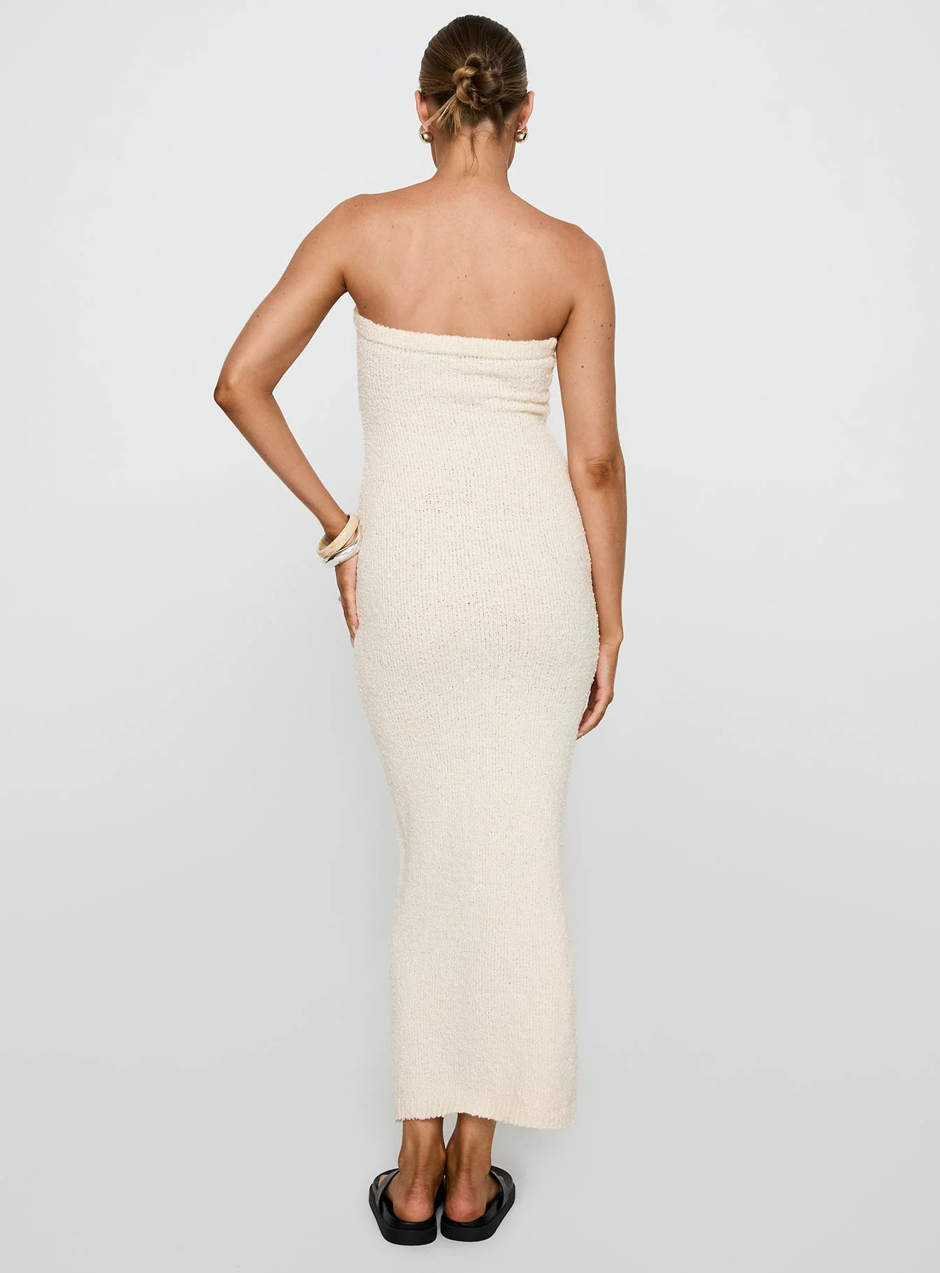 Cloud Strapless Boucle Maxi Dress Cream - luluinthesky
