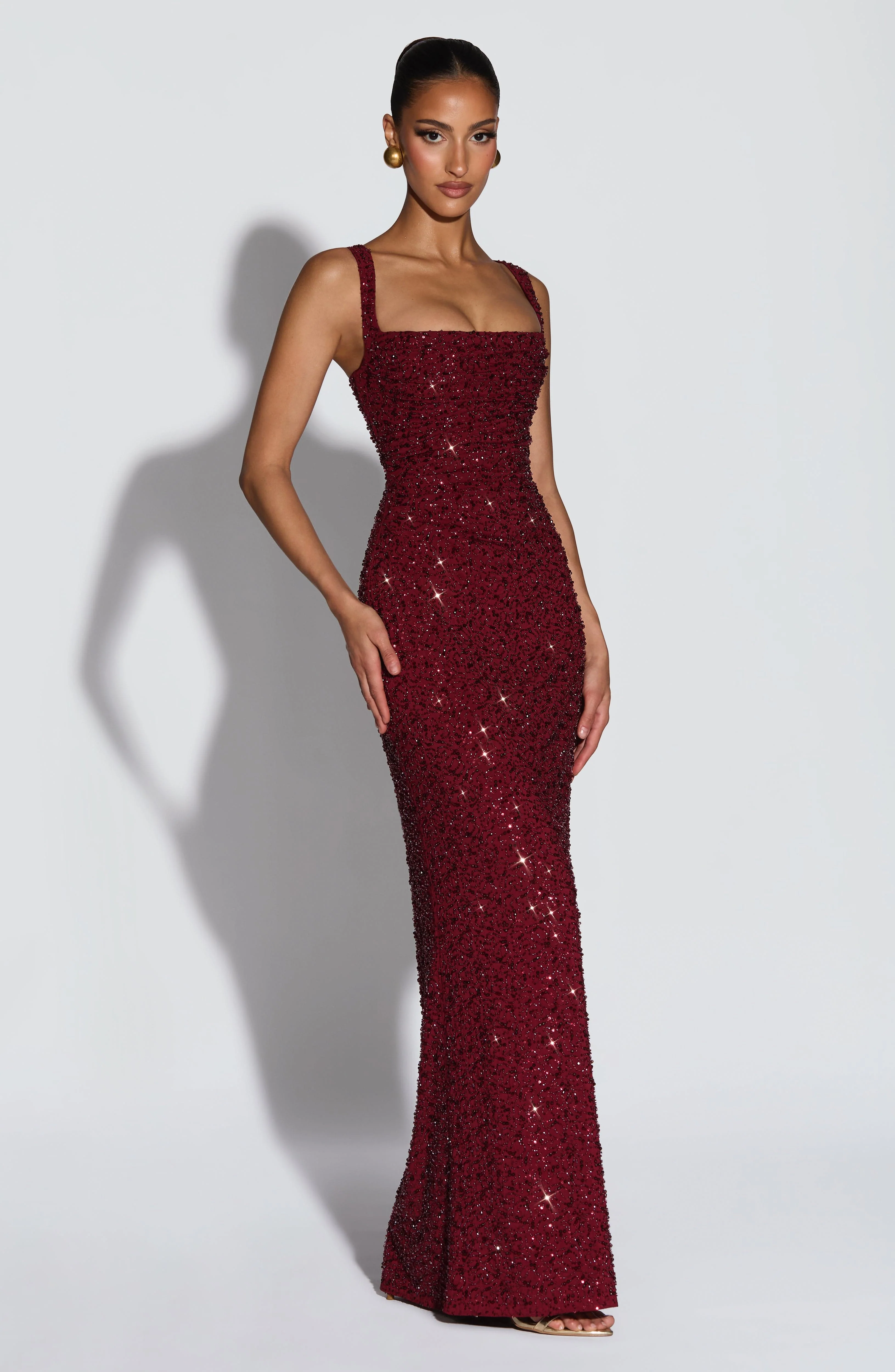 Calanthe Maxi Dress - Burgundy Sparkle - luluinthesky