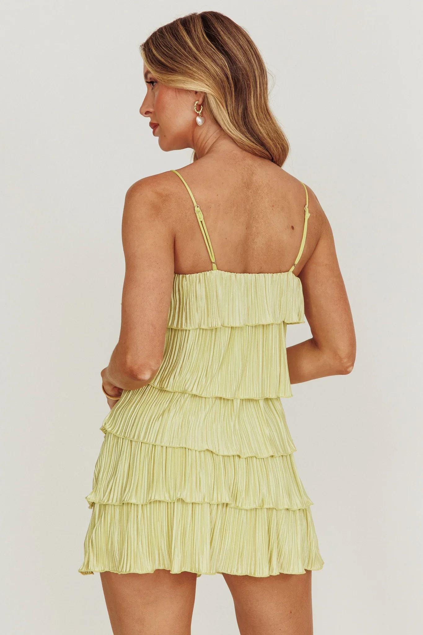 My Type Plisse Tiered Mini Dress Sage - luluinthesky