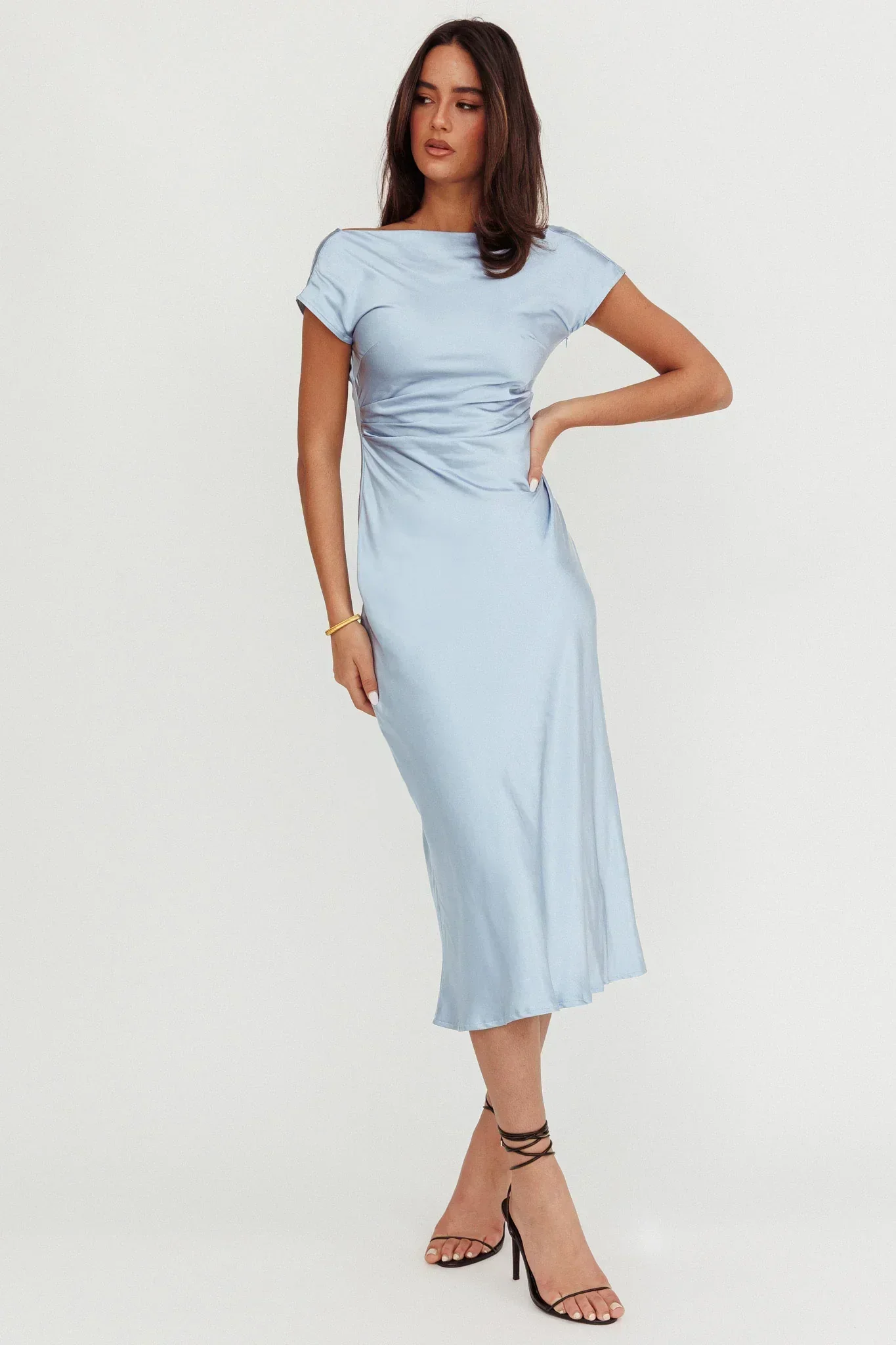Loveland Cap Sleeve Cowl Back Midi Dress Baby Blue - luluinthesky