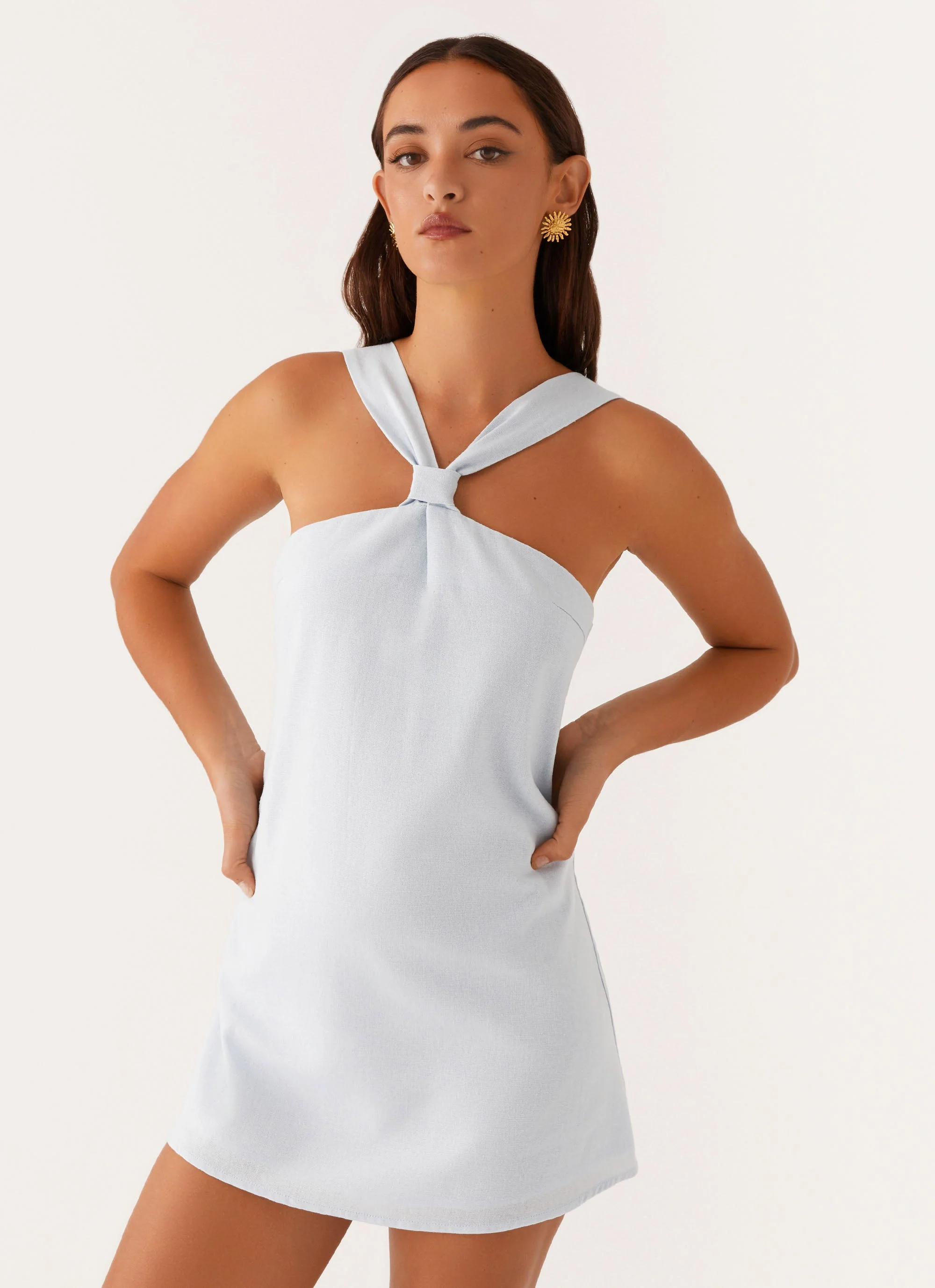 Keira Linen Mini Dress - Blue - luluinthesky