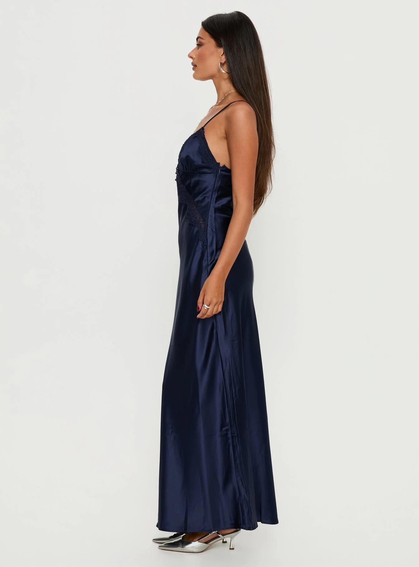 Madelene Lace V Neck Maxi Dress Navy - luluinthesky
