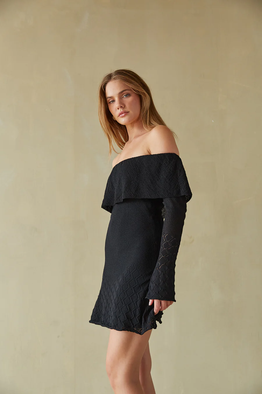 Julia Off the Shoulder Ruffle Sweater Mini Dress - luluinthesky