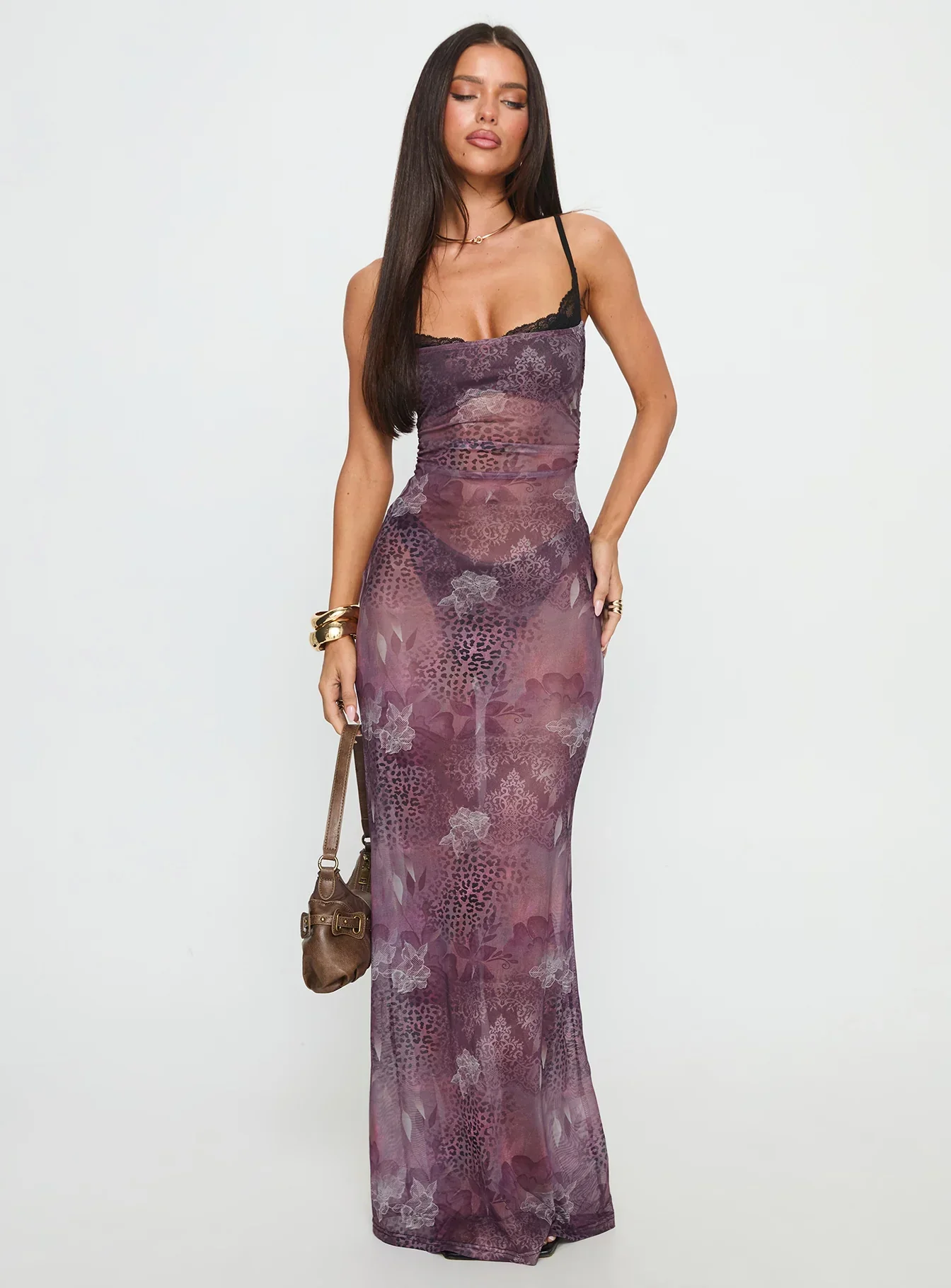Evera Sheer Built In Bra Maxi Dress Purple - luluinthesky