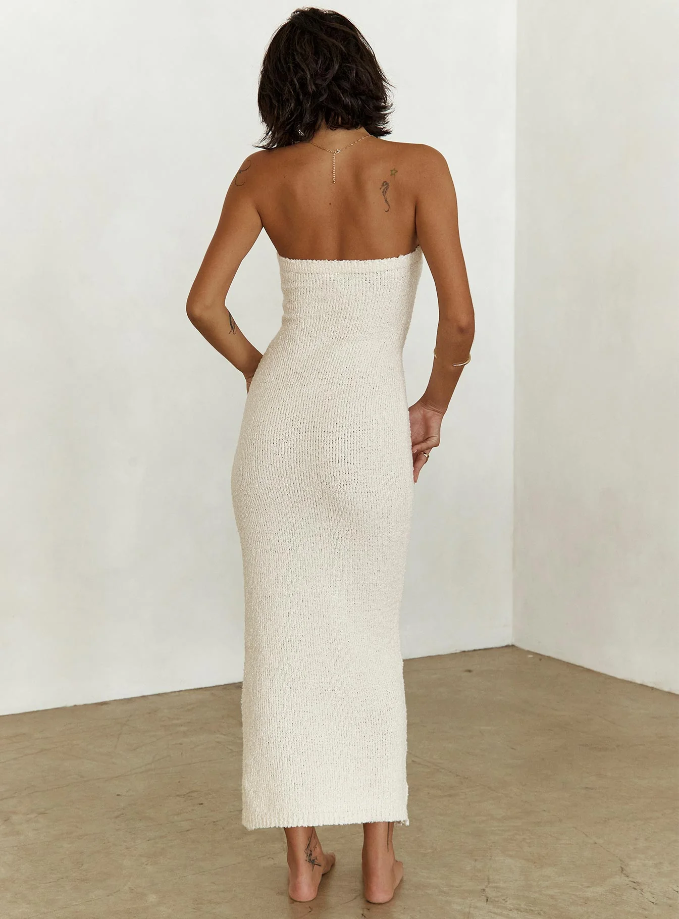 Cloud Strapless Boucle Maxi Dress Cream - luluinthesky