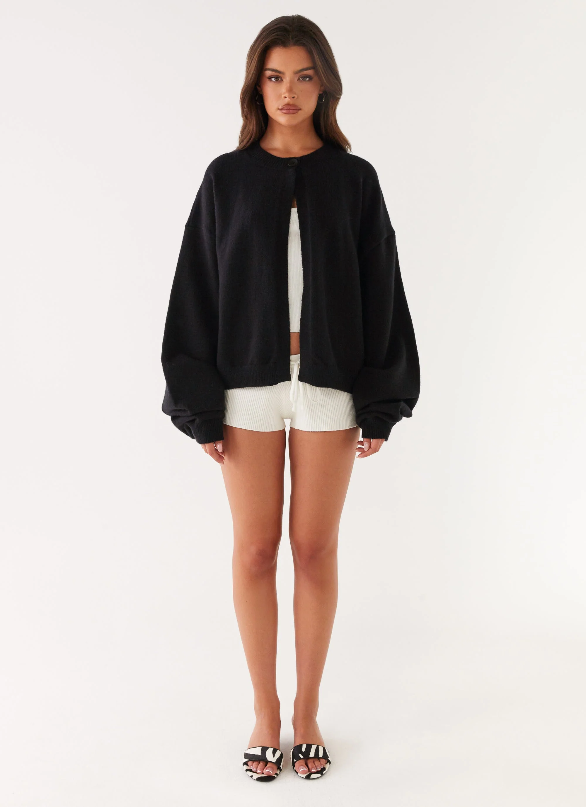 Annie One Button Cardigan - Black - luluinthesky
