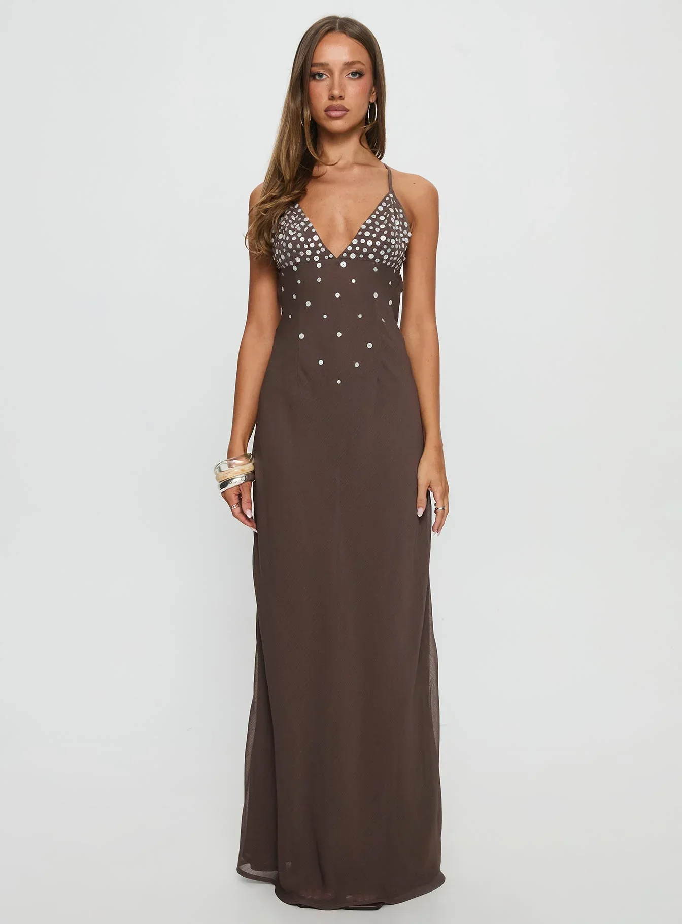 Dannelle Sequin Maxi Dress Brown - luluinthesky
