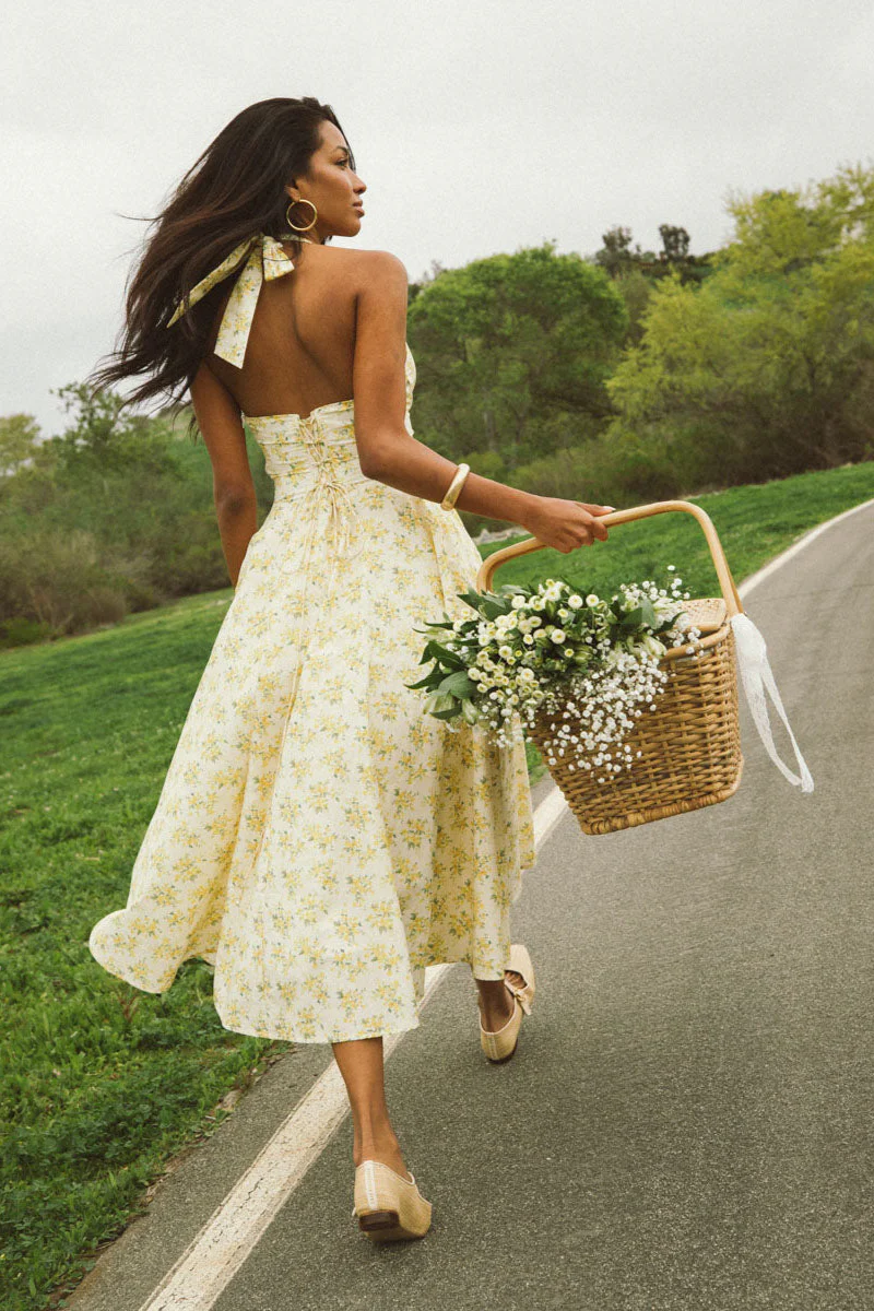 Alice Floral Halter Midi Dress - luluinthesky