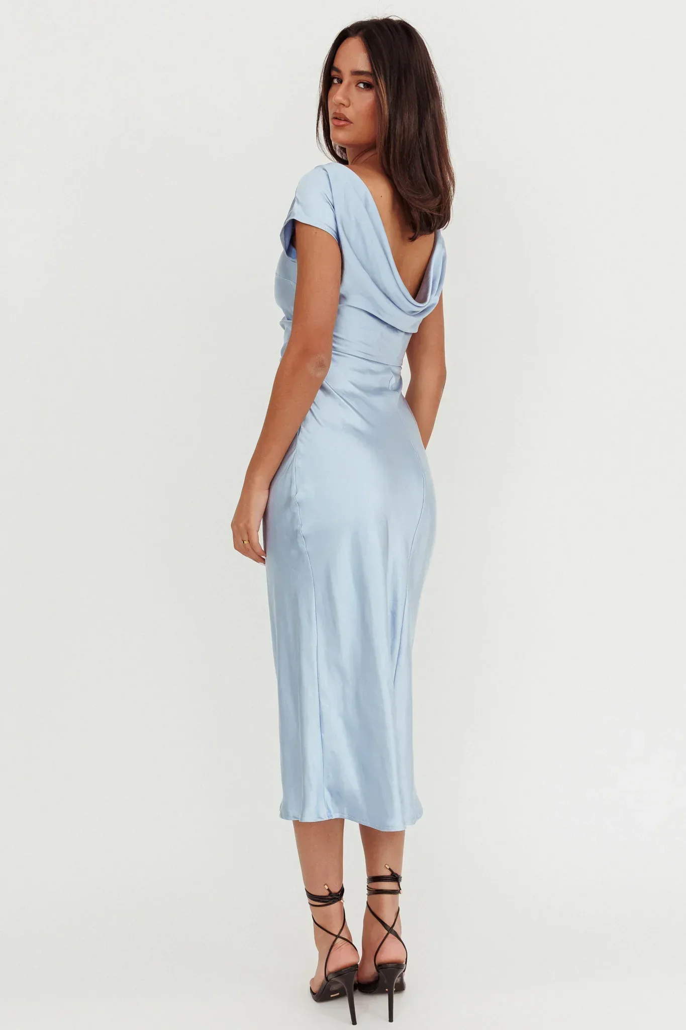 Loveland Cap Sleeve Cowl Back Midi Dress Baby Blue - luluinthesky