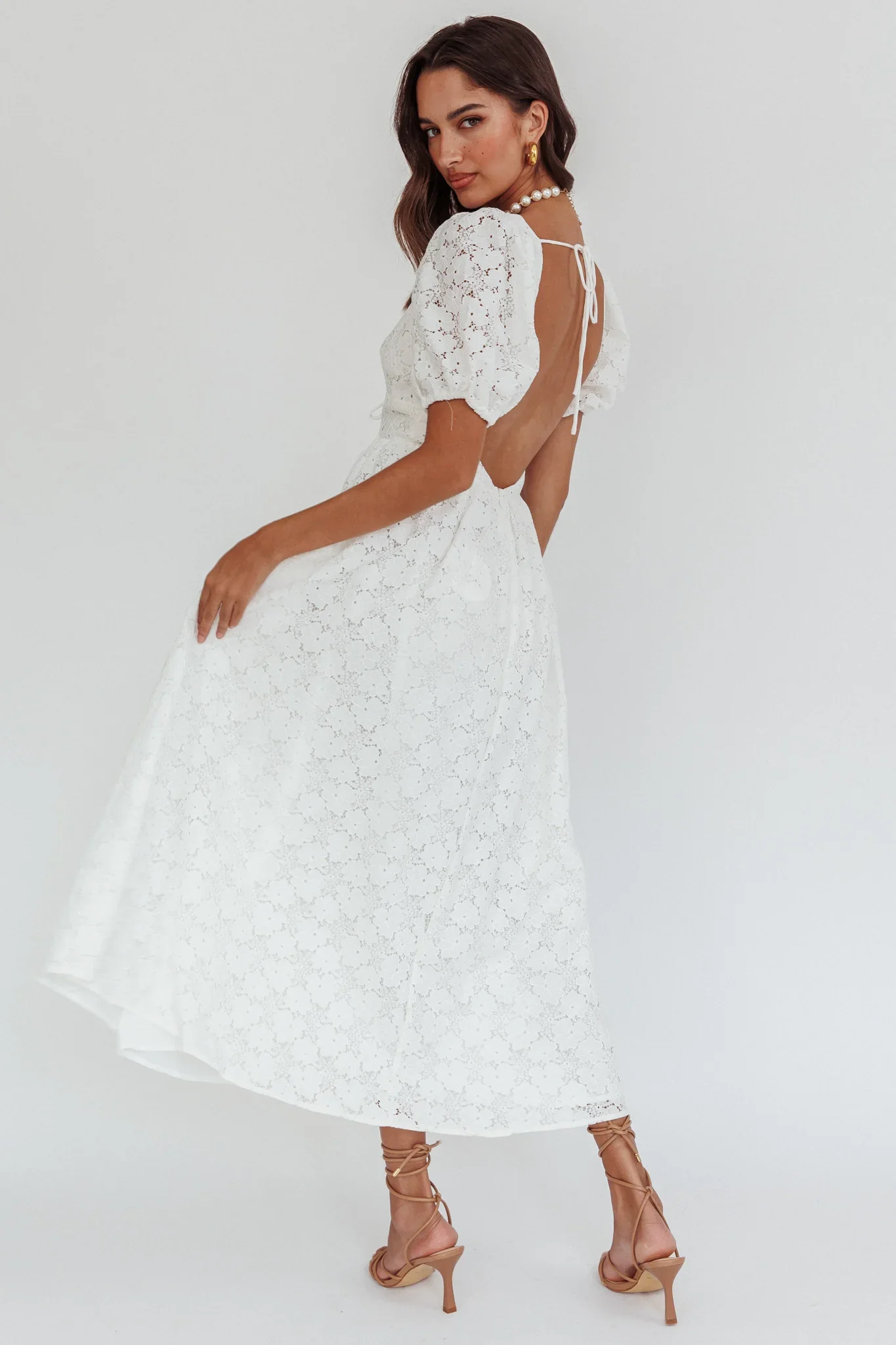 Sunday Kinda Love Puff Sleeve Lace Dress White - luluinthesky