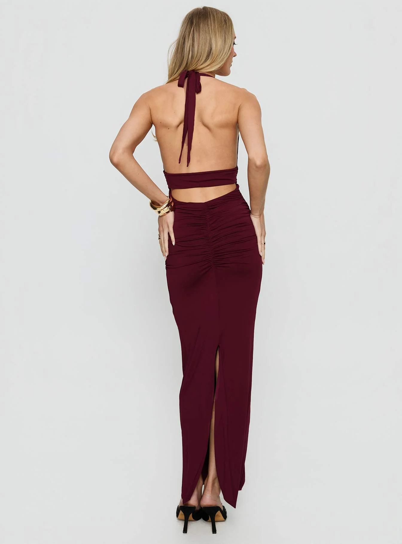 Best In Show Halter Hardware Maxi Dress Burgundy - luluinthesky