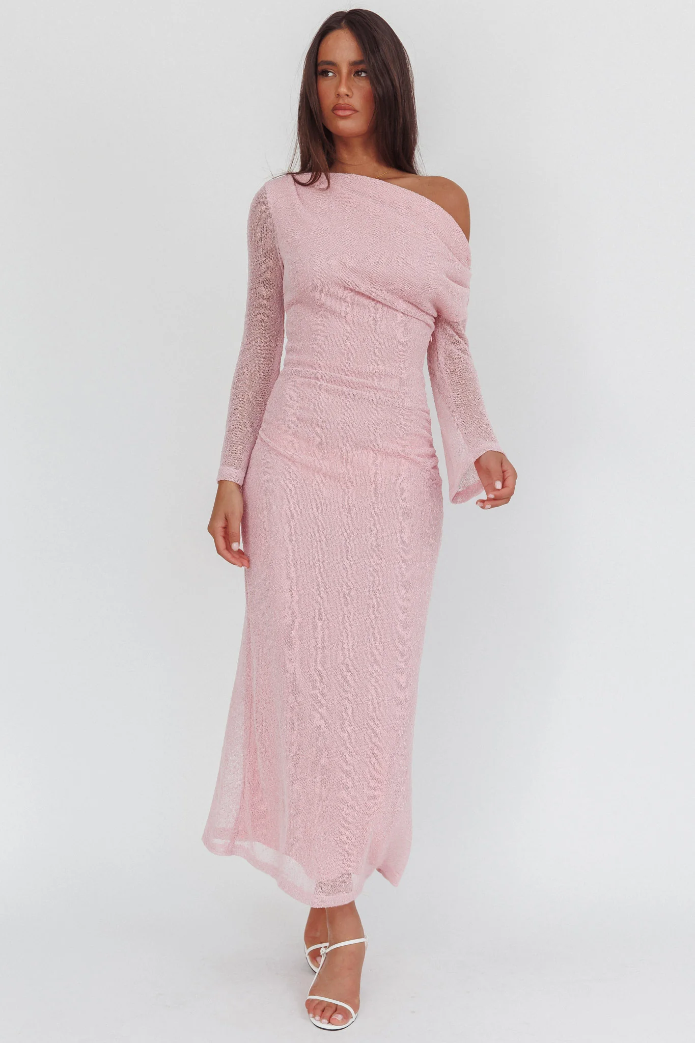 Alivya Asymmetric Neckline Knit Maxi Dress Pink - luluinthesky