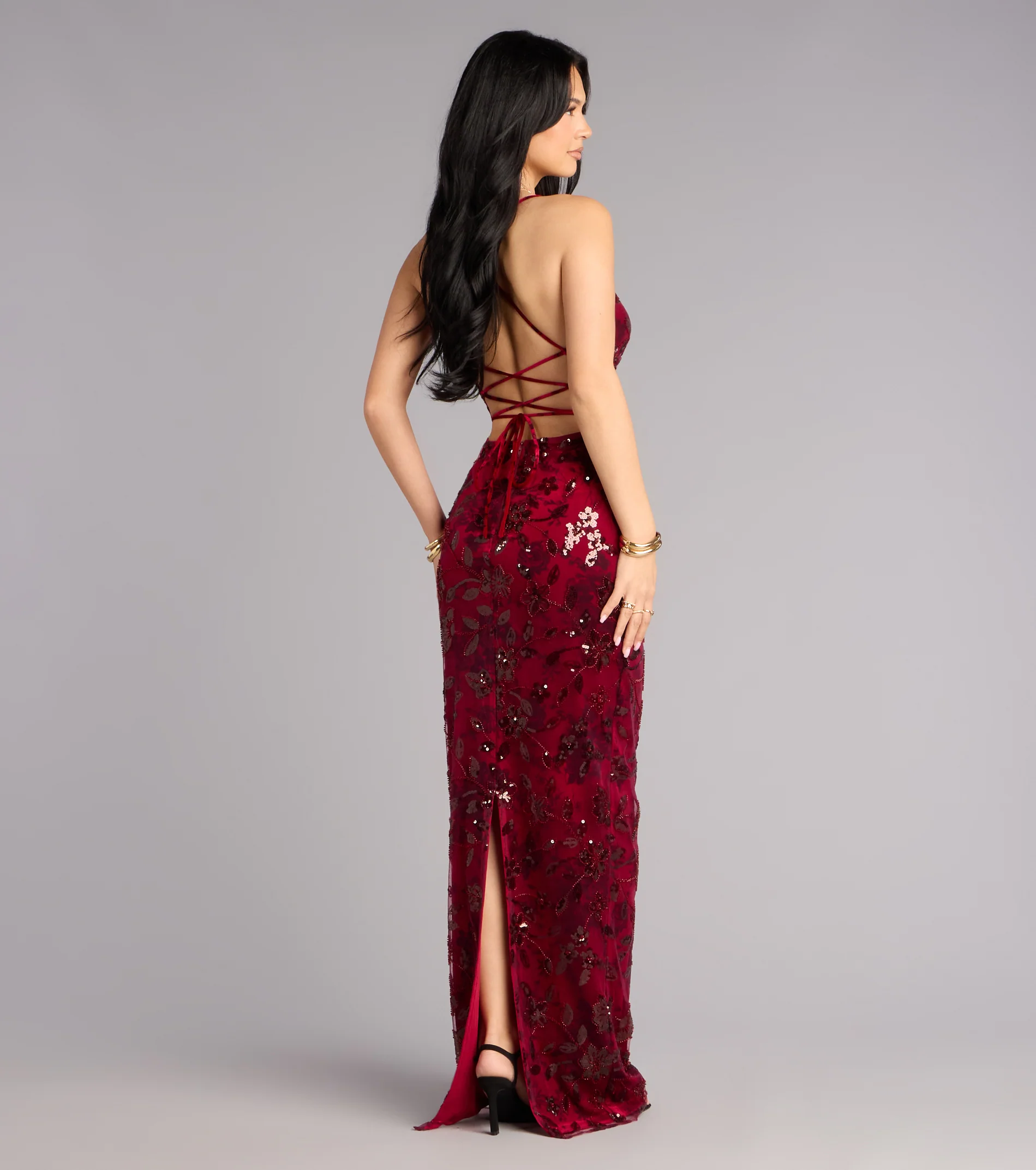 Mollie Sequin Bead Column Formal Dress - luluinthesky
