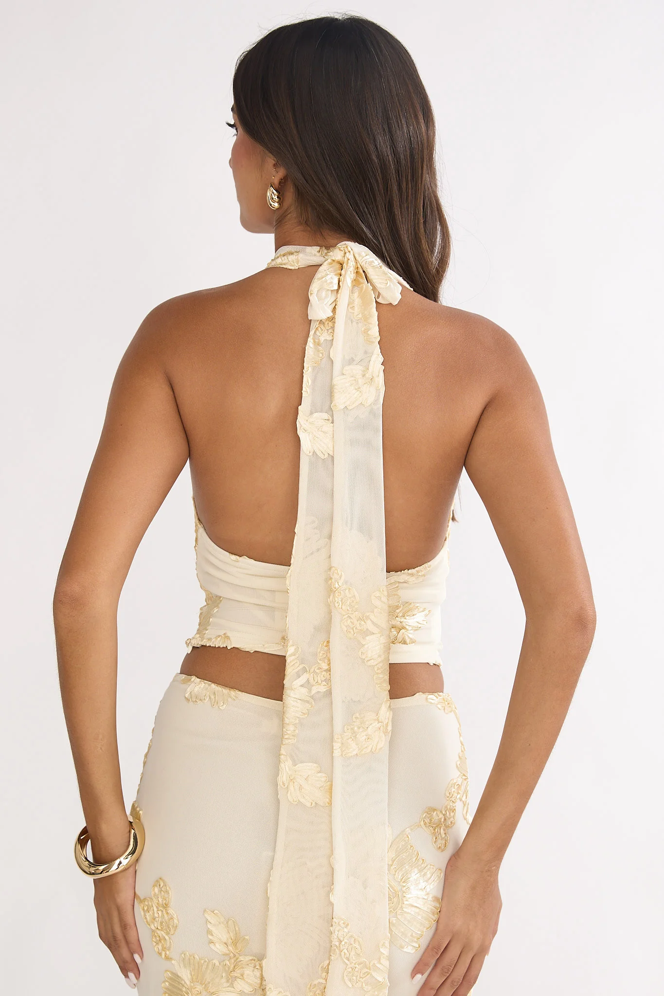 Golden Hours Cowl Halter Top Embellished Yellow - luluinthesky