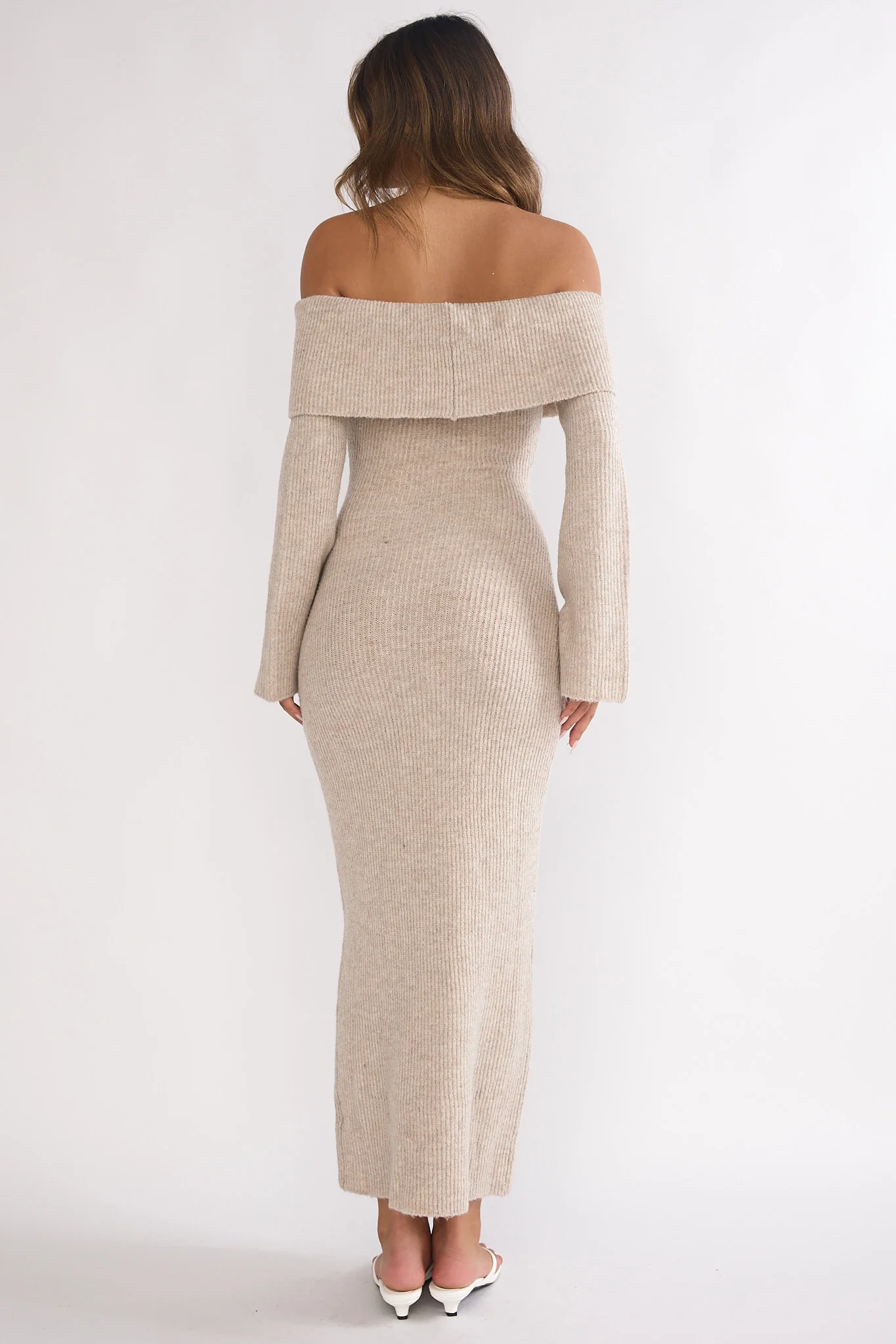 Arwyn Foldover Off-Shoulder Knit Maxi Dress Quinoa - luluinthesky