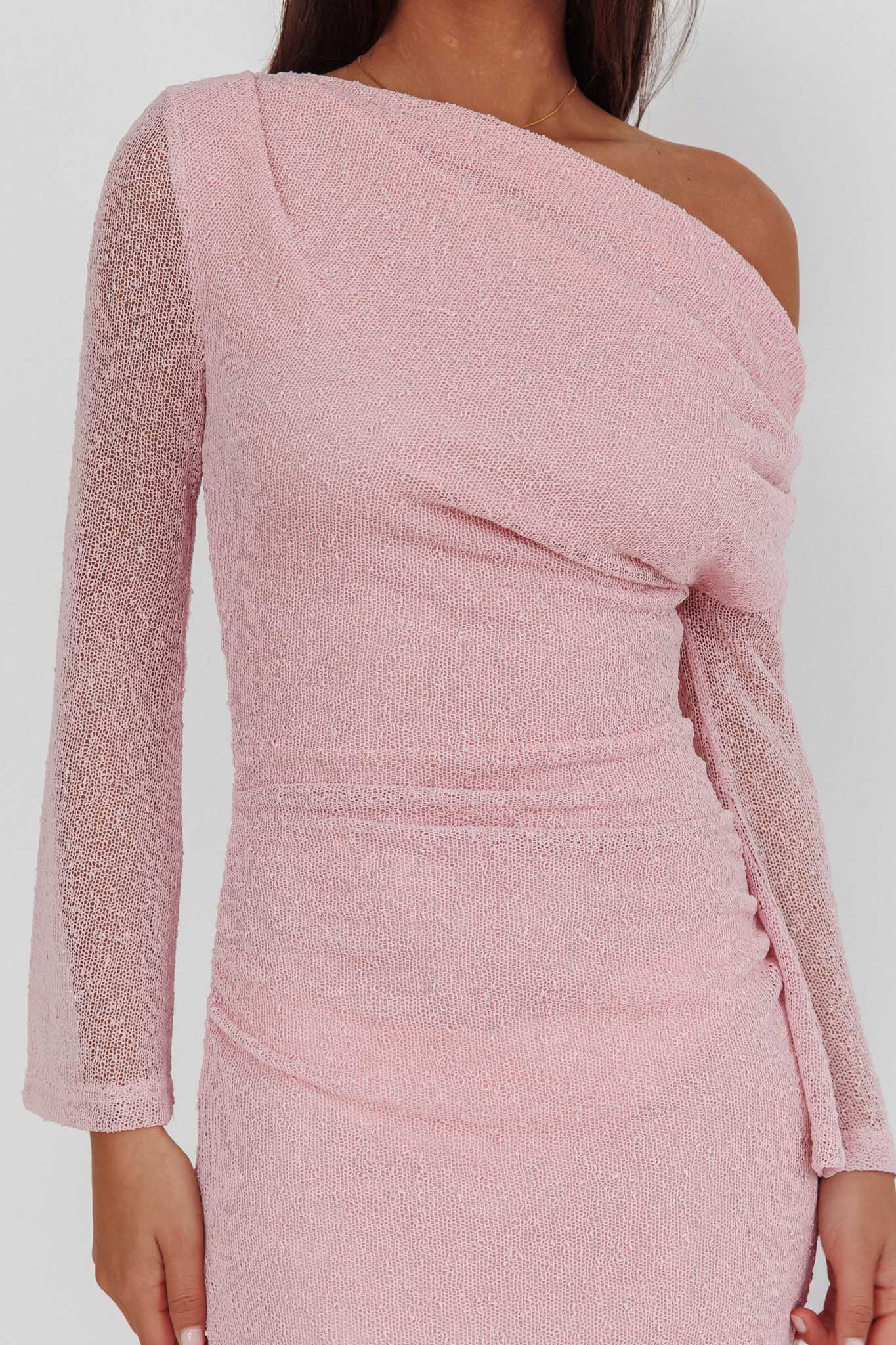 Alivya Asymmetric Neckline Knit Maxi Dress Pink - luluinthesky