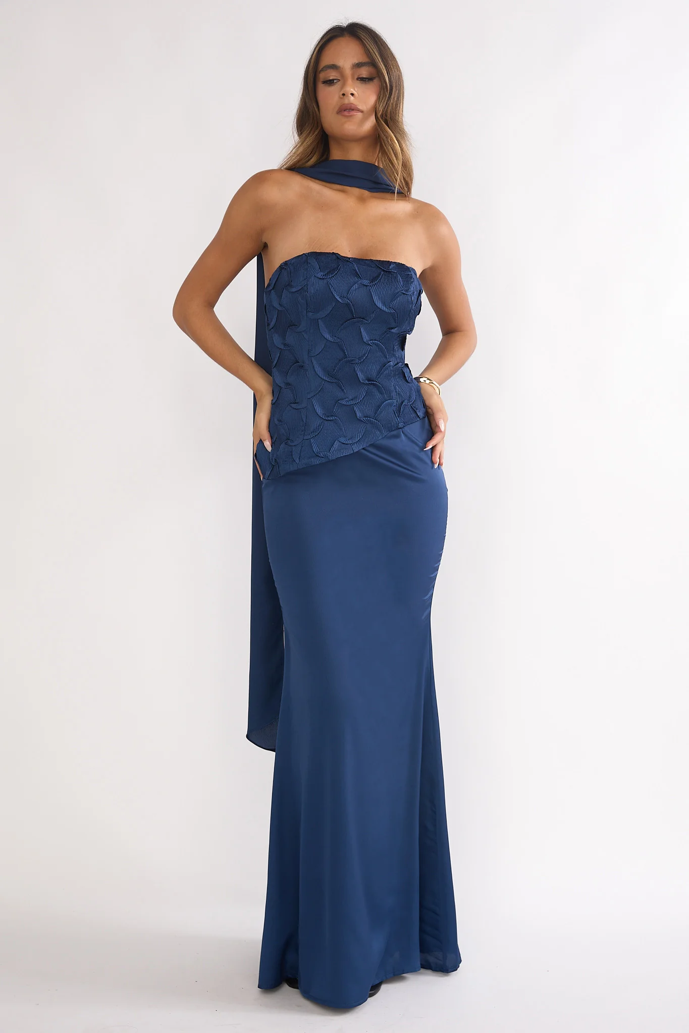Veradis Strapless Scarf Maxi Dress Navy - luluinthesky