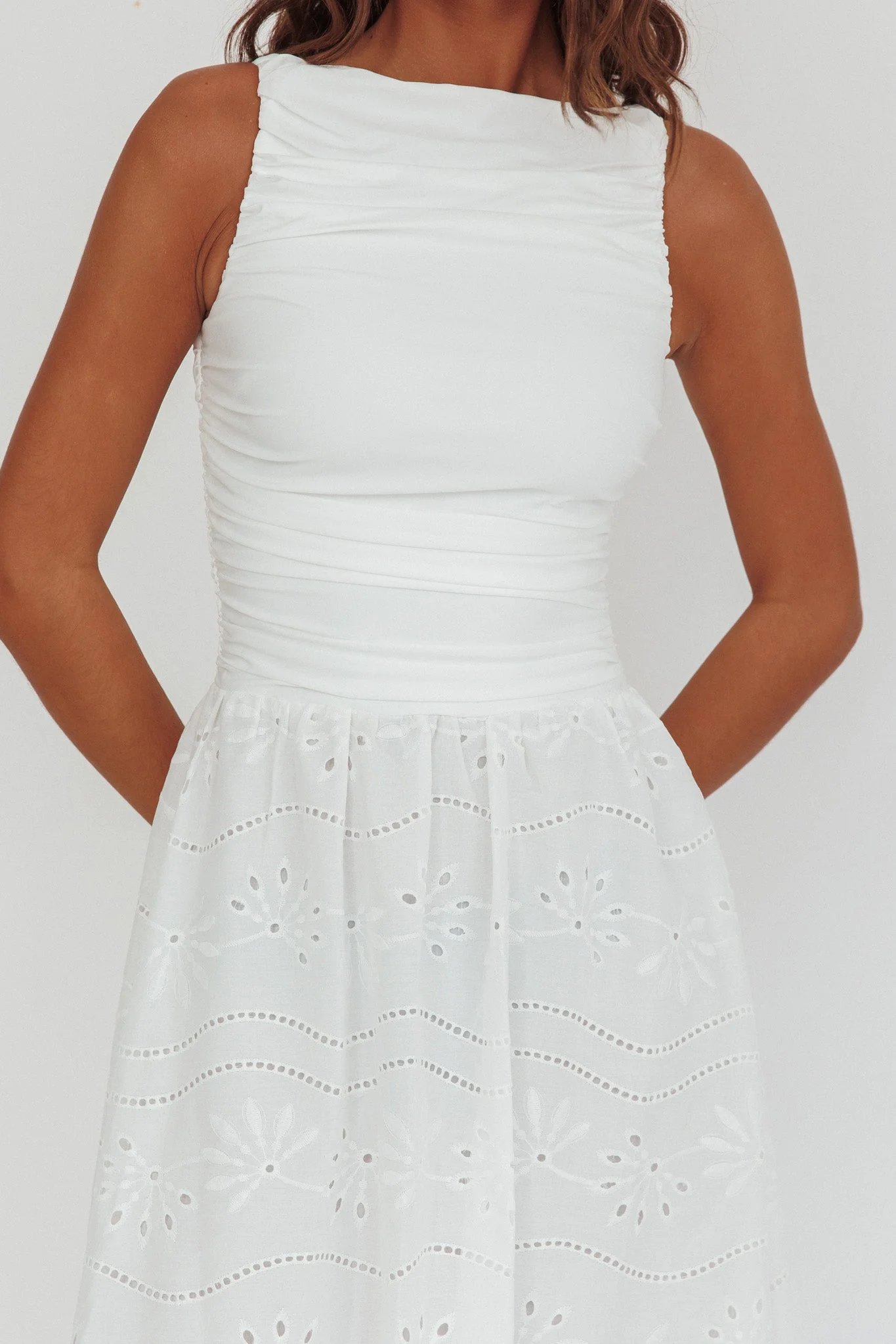 Dalayla Sleeveless Eyelet Maxi Dress White - luluinthesky