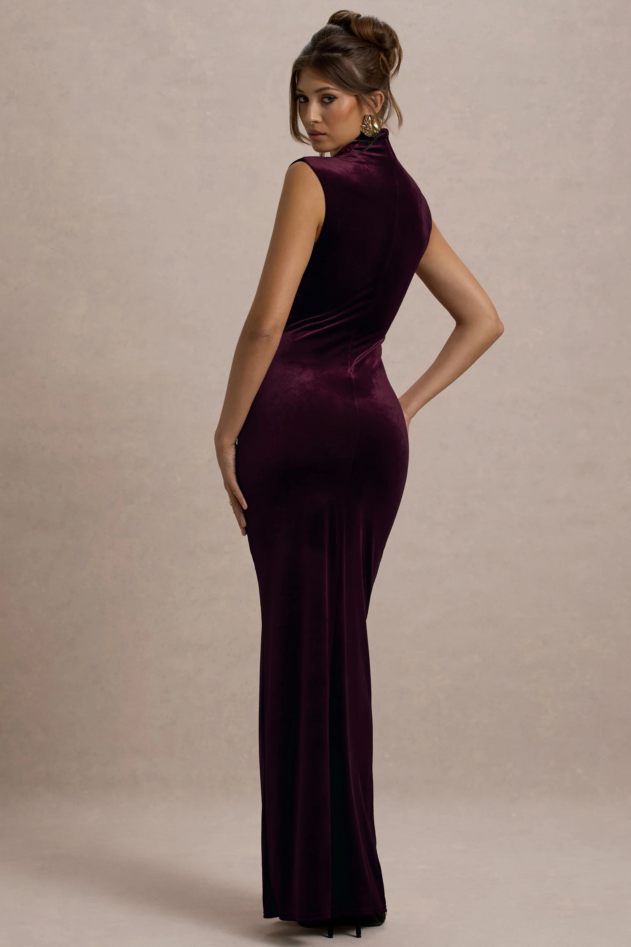 Abilene | Port Velvet High-Neck Split Maxi Dress - luluinthesky