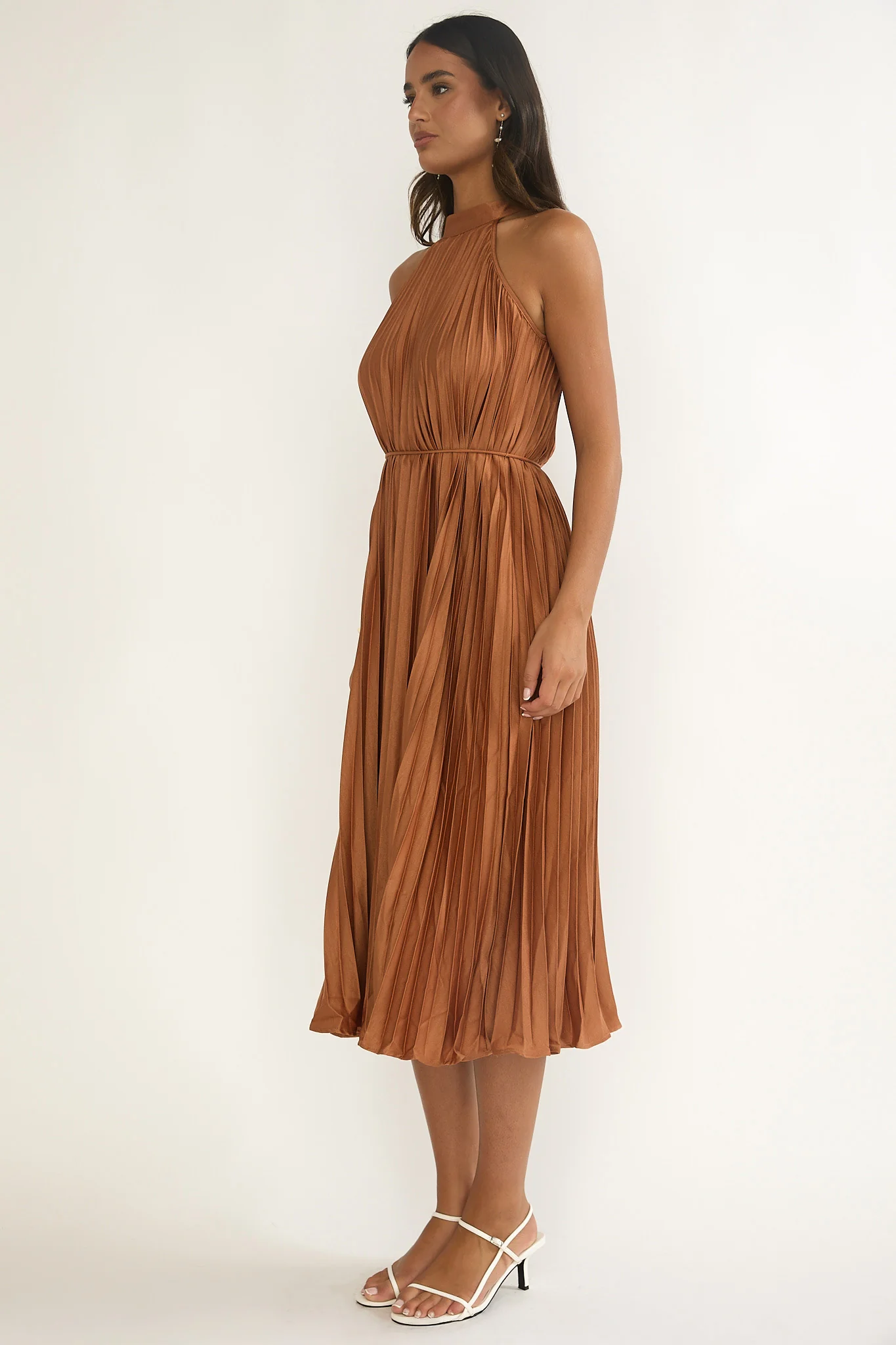 Sharaya Accordion Pleat Midi Dress Mocha - luluinthesky