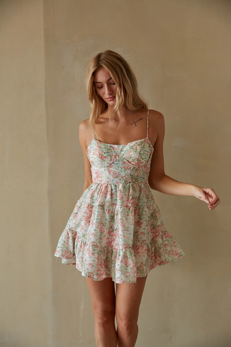 Farah Floral Bustier Babydoll Mini Dress - luluinthesky