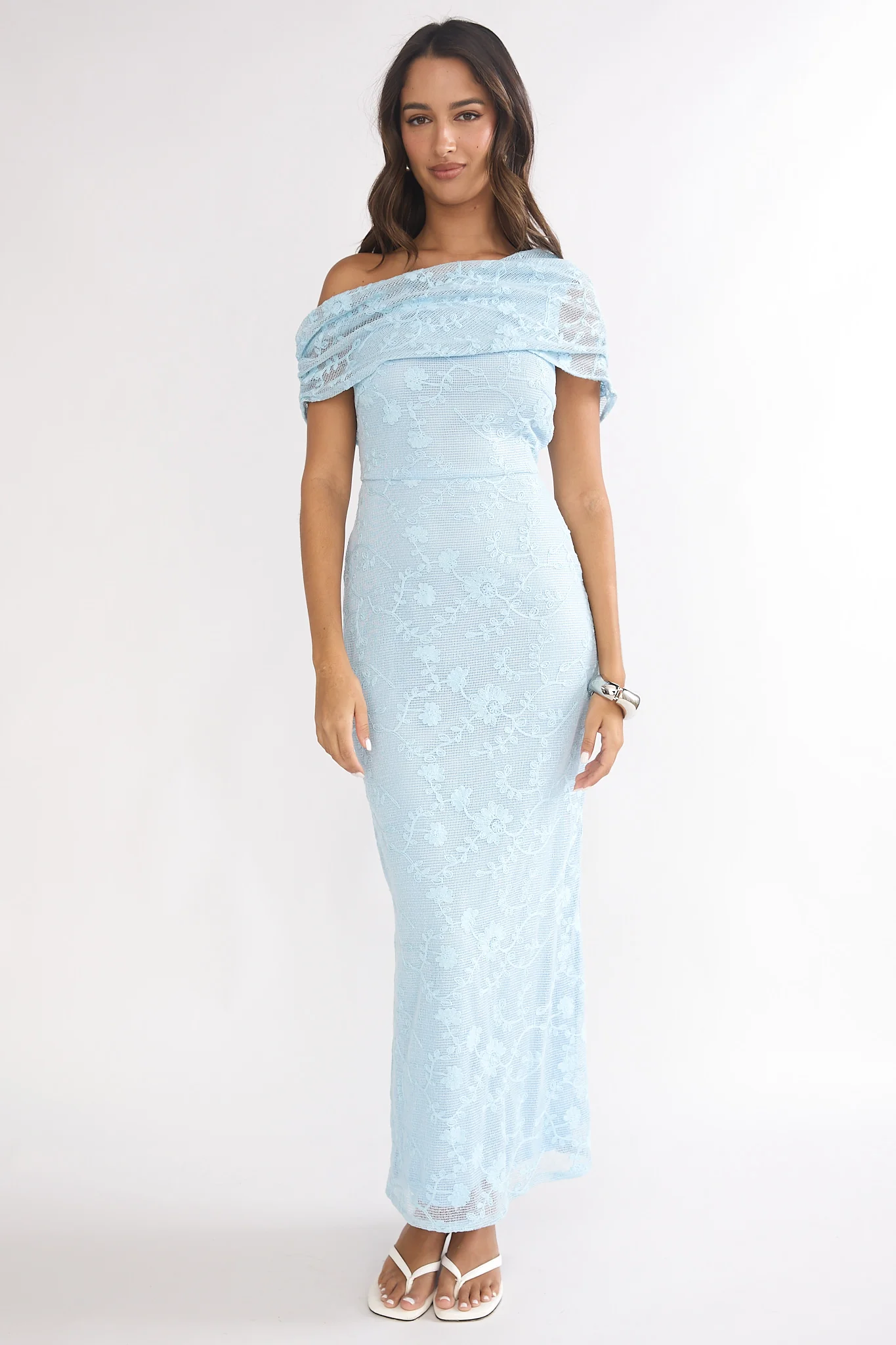 Elita Asymmetric Neckline Lace Maxi Dress Blue - luluinthesky