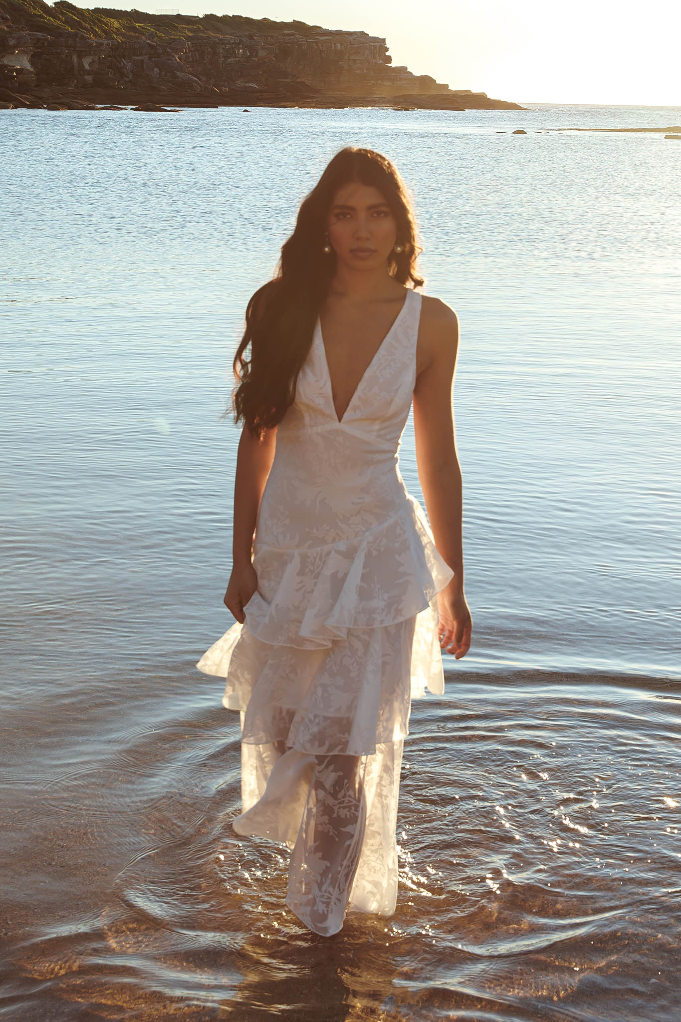 Veda Strappy Back Ruffle Chiffon Maxi Dress White - luluinthesky