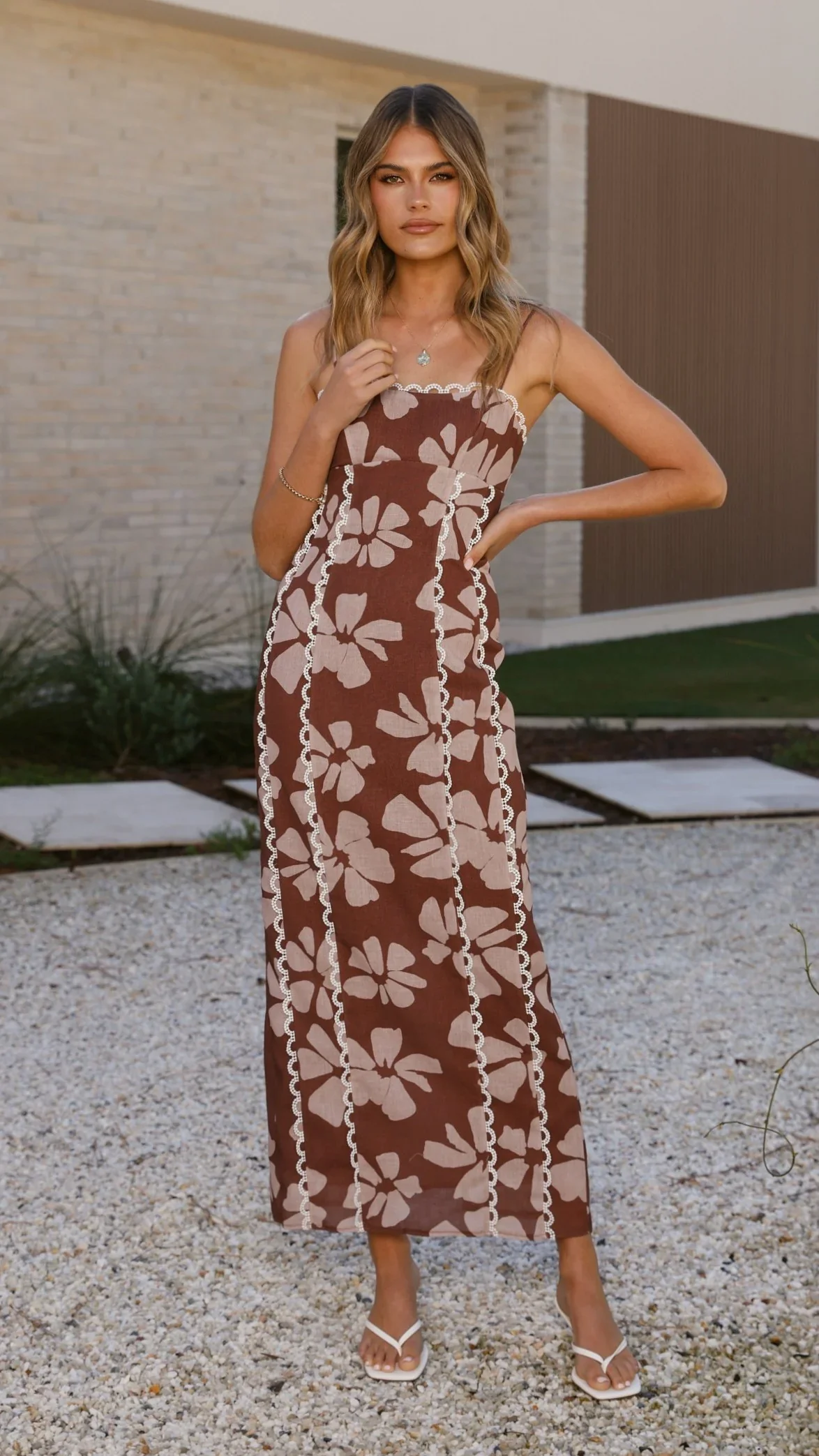 Carlia Midi Dress - Brown Daylillies - luluinthesky