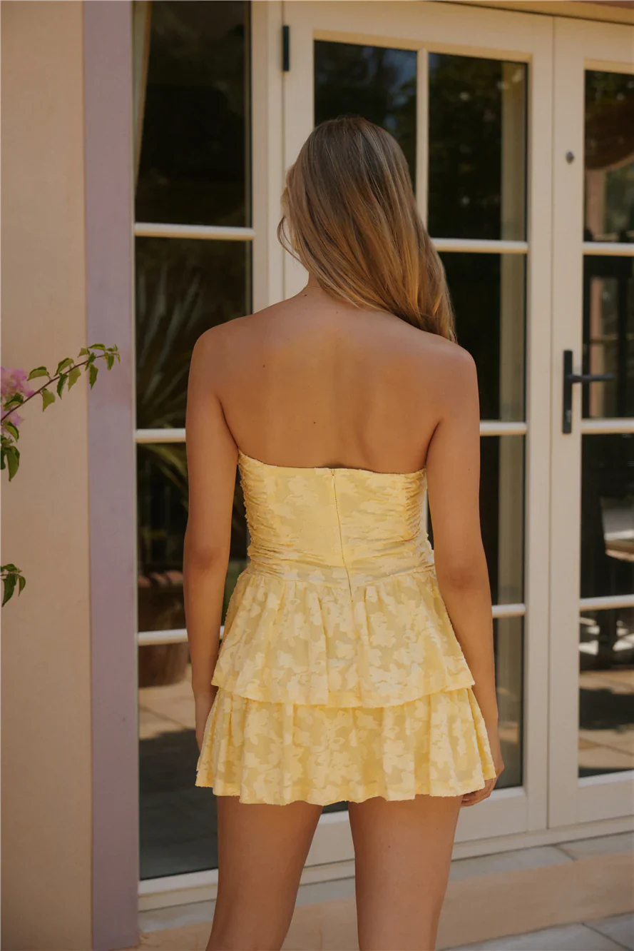 Soft Horizon Strapless Mini Dress Yellow - luluinthesky