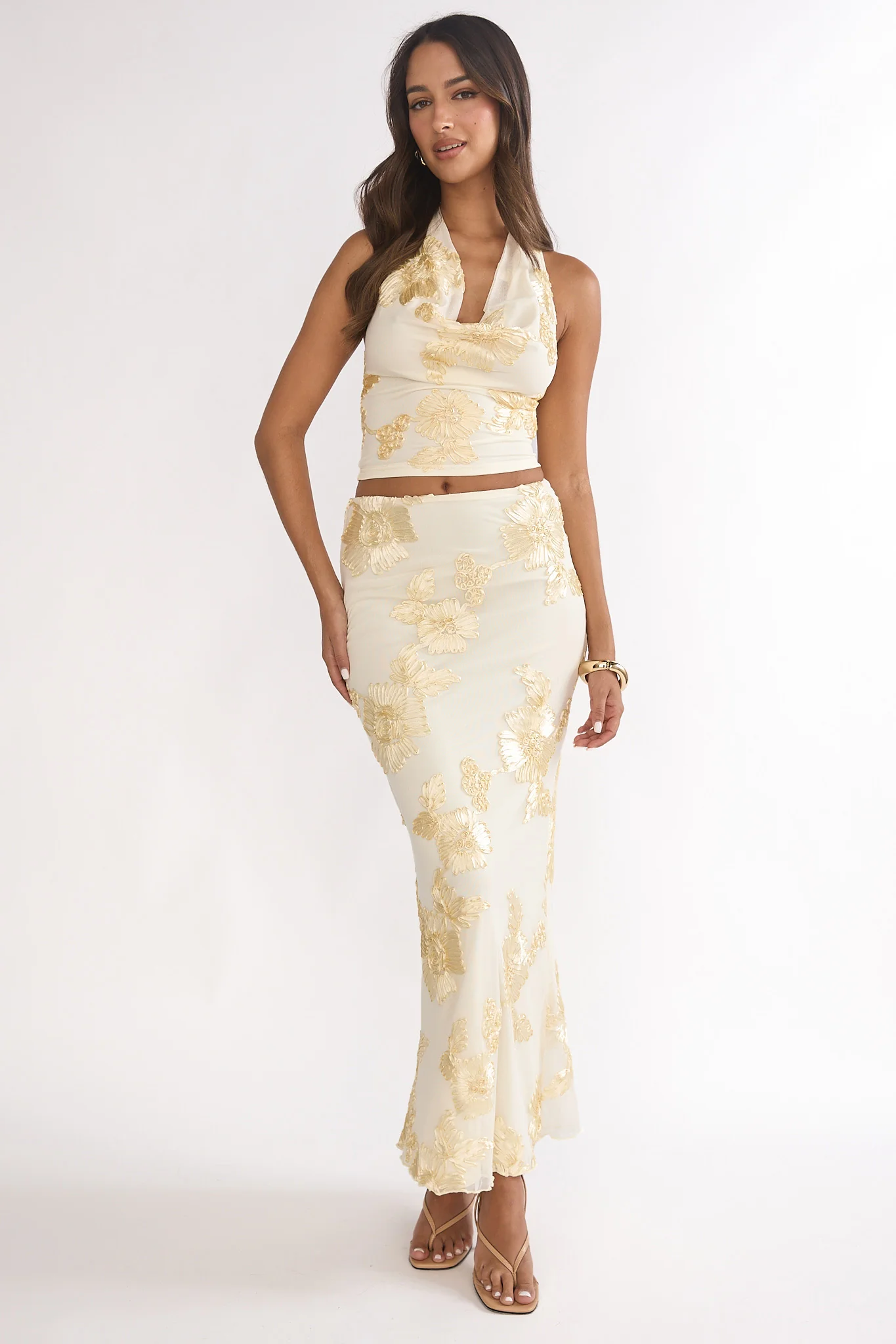 Golden Hours Maxi Skirt Embellished Yellow - luluinthesky