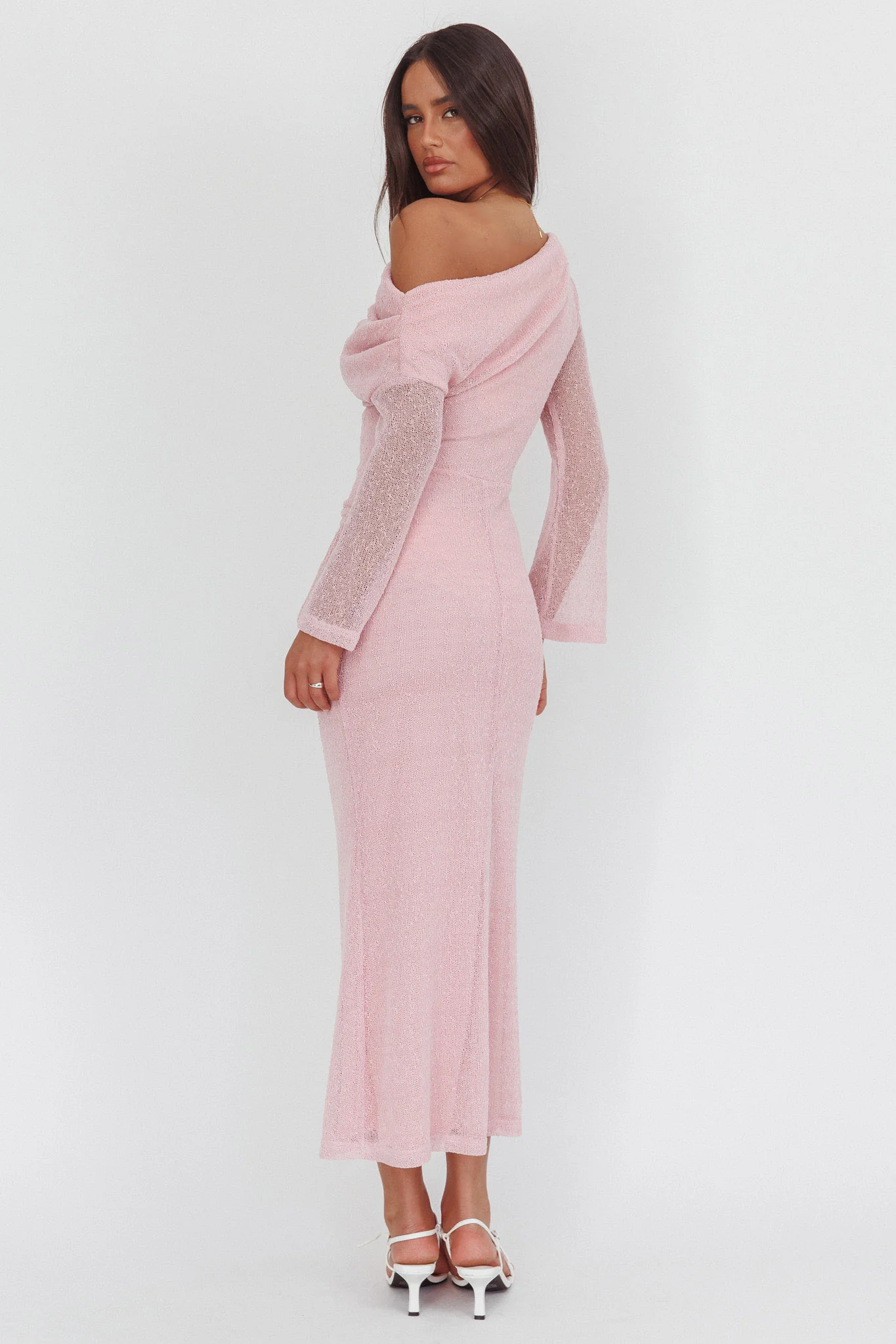 Alivya Asymmetric Neckline Knit Maxi Dress Pink - luluinthesky