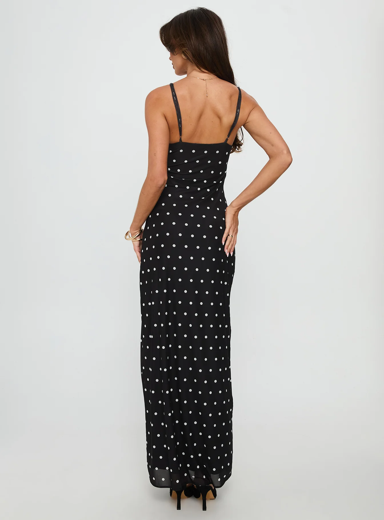 Glass Half Full Mesh Maxi Dress Black Polka - luluinthesky