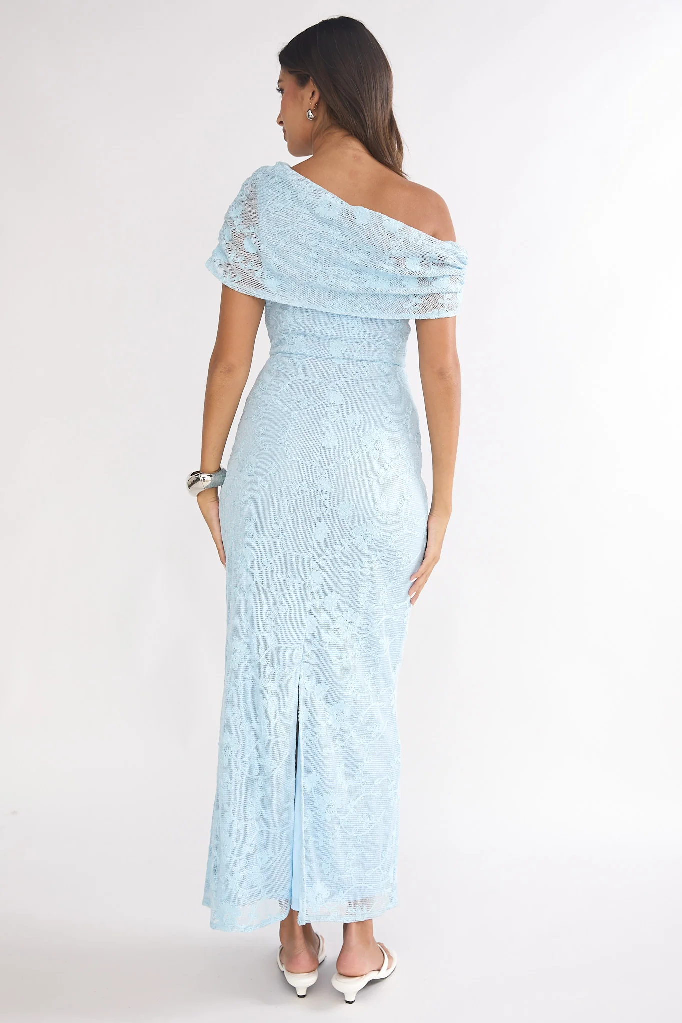 Elita Asymmetric Neckline Lace Maxi Dress Blue - luluinthesky