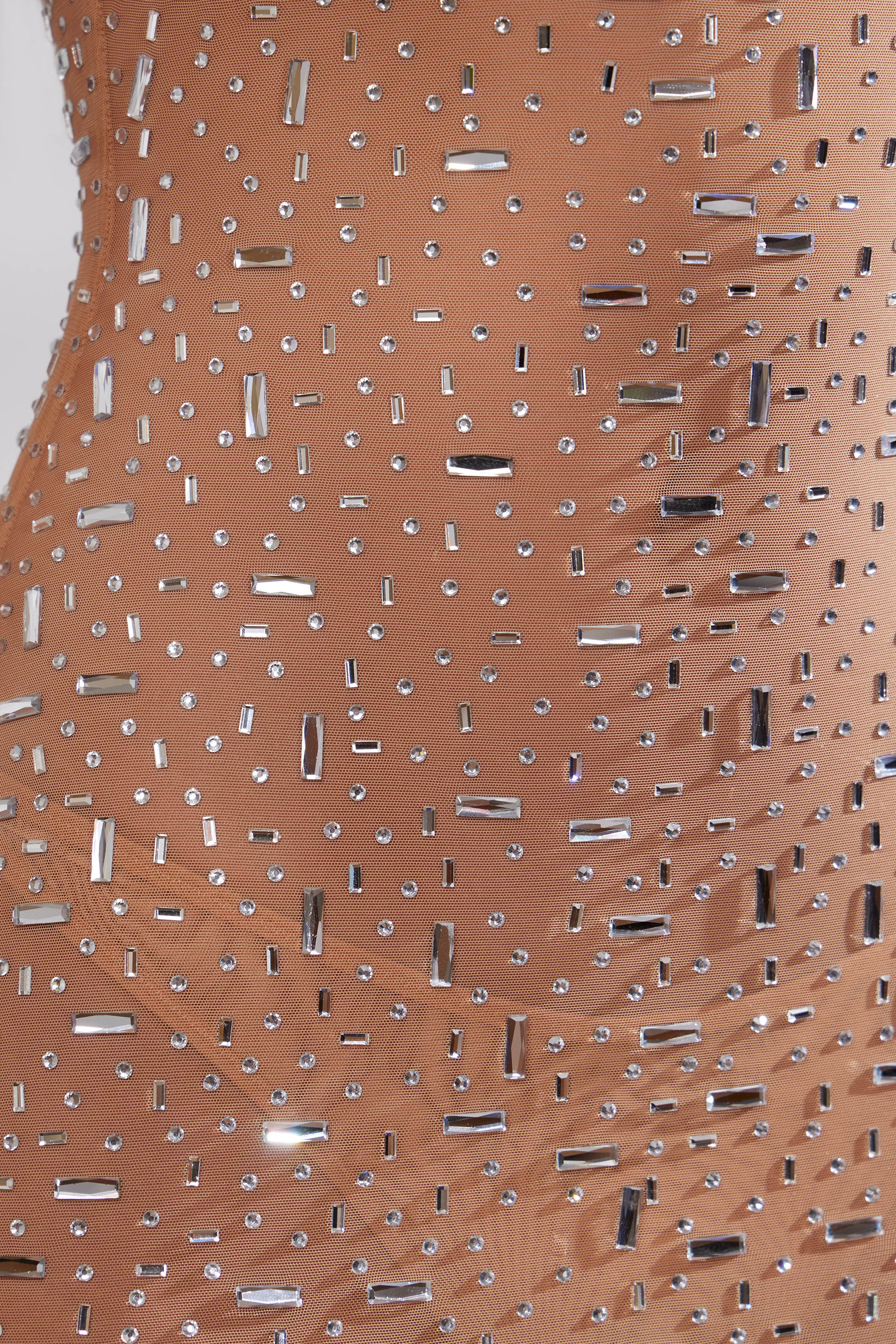 Sheer Embellished Scoop Neck Evening Gown in Almond - luluinthesky