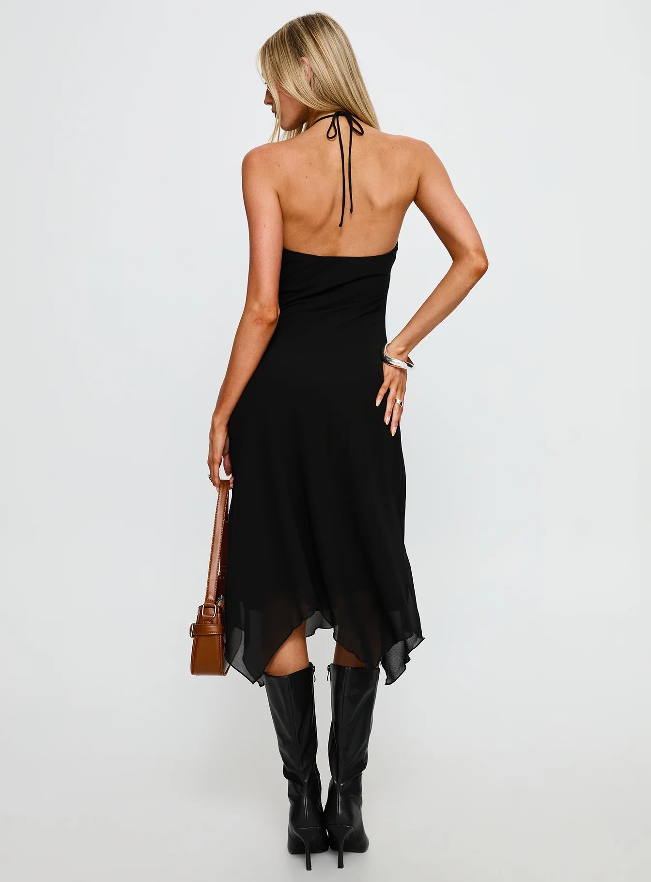 Naila Halter Lace Trim Midi Dress Black - luluinthesky