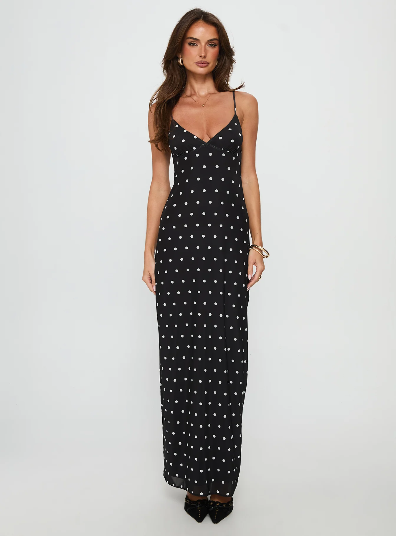 Glass Half Full Mesh Maxi Dress Black Polka - luluinthesky