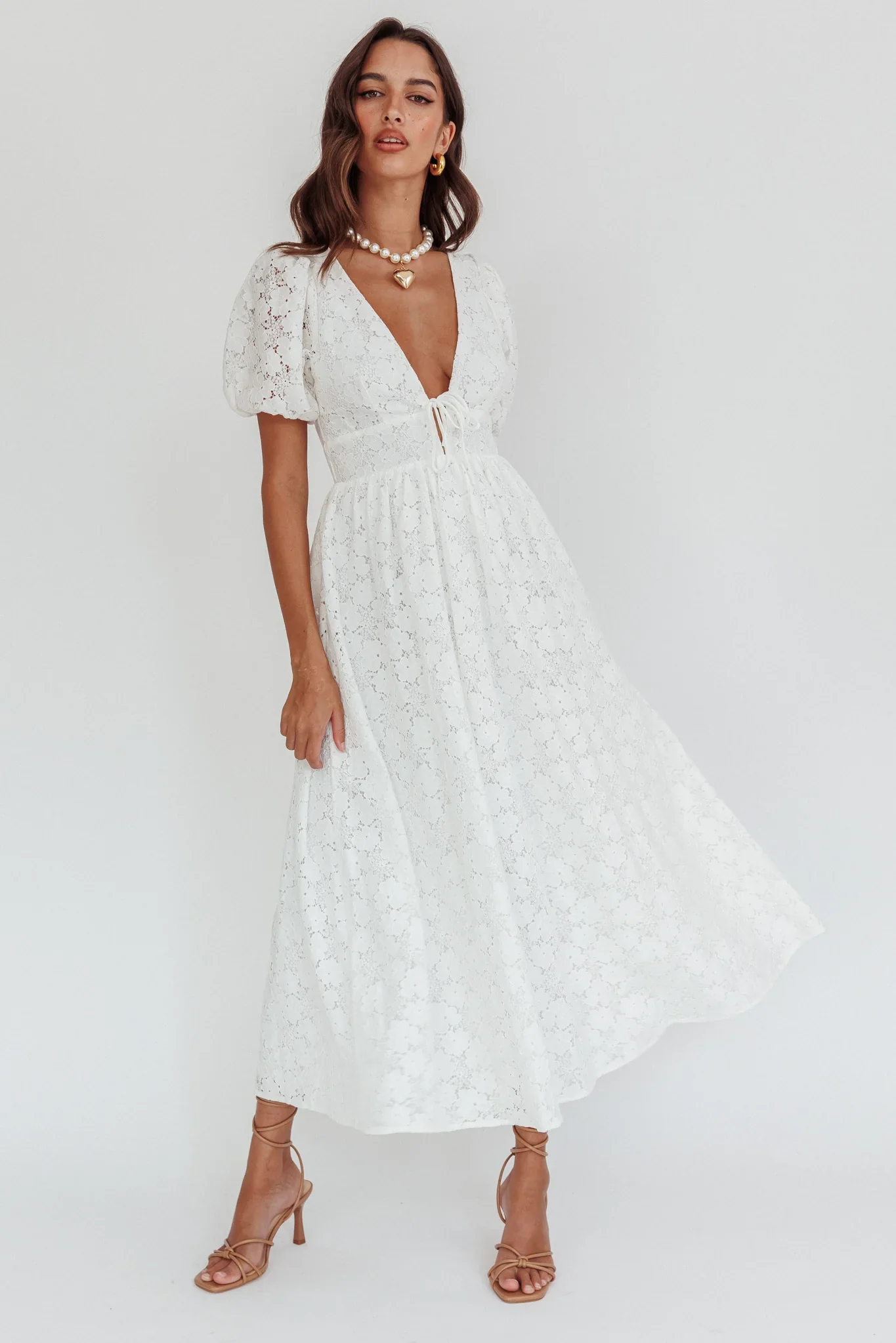 Sunday Kinda Love Puff Sleeve Lace Dress White - luluinthesky