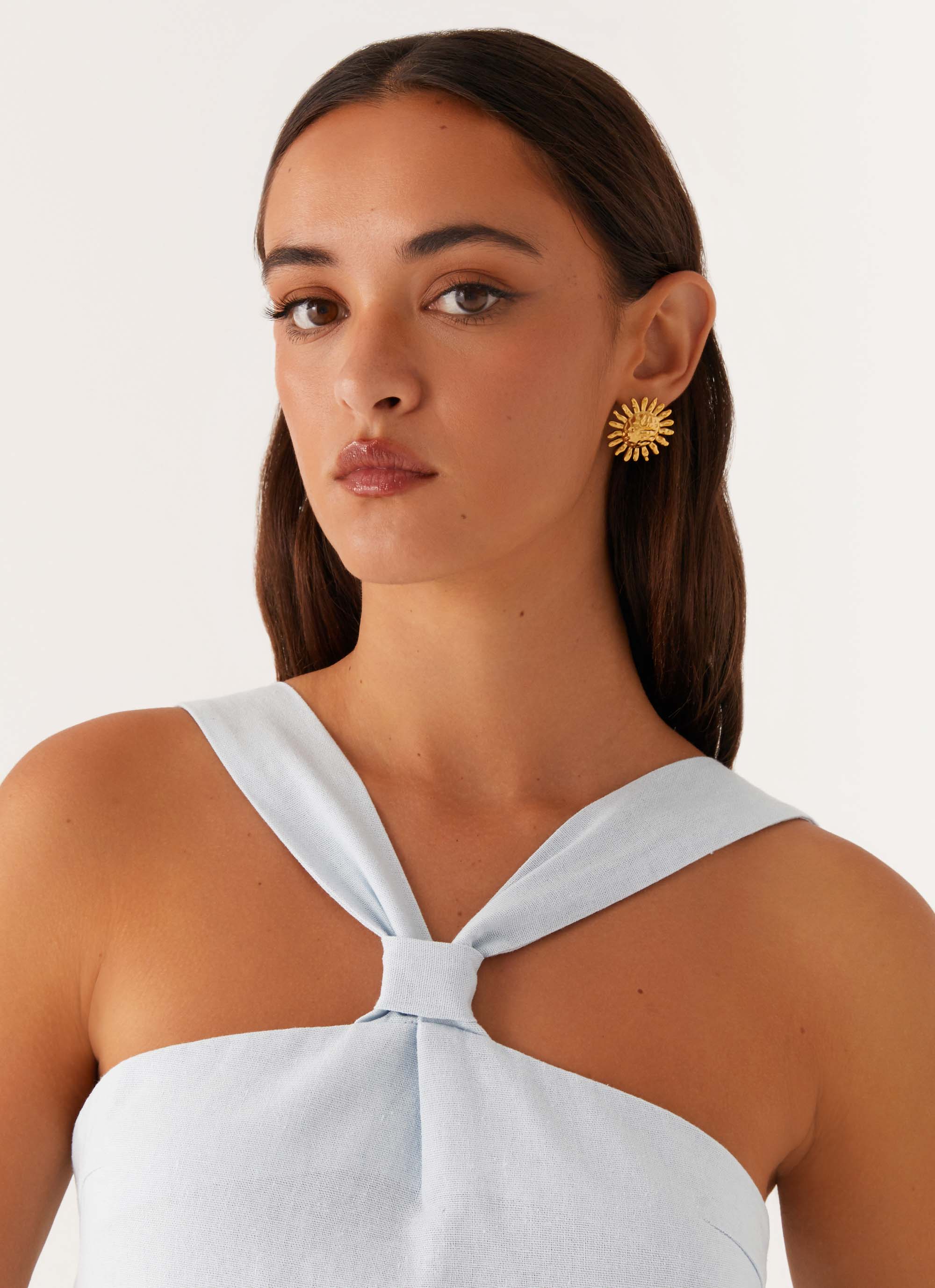 Keira Linen Mini Dress - Blue - luluinthesky