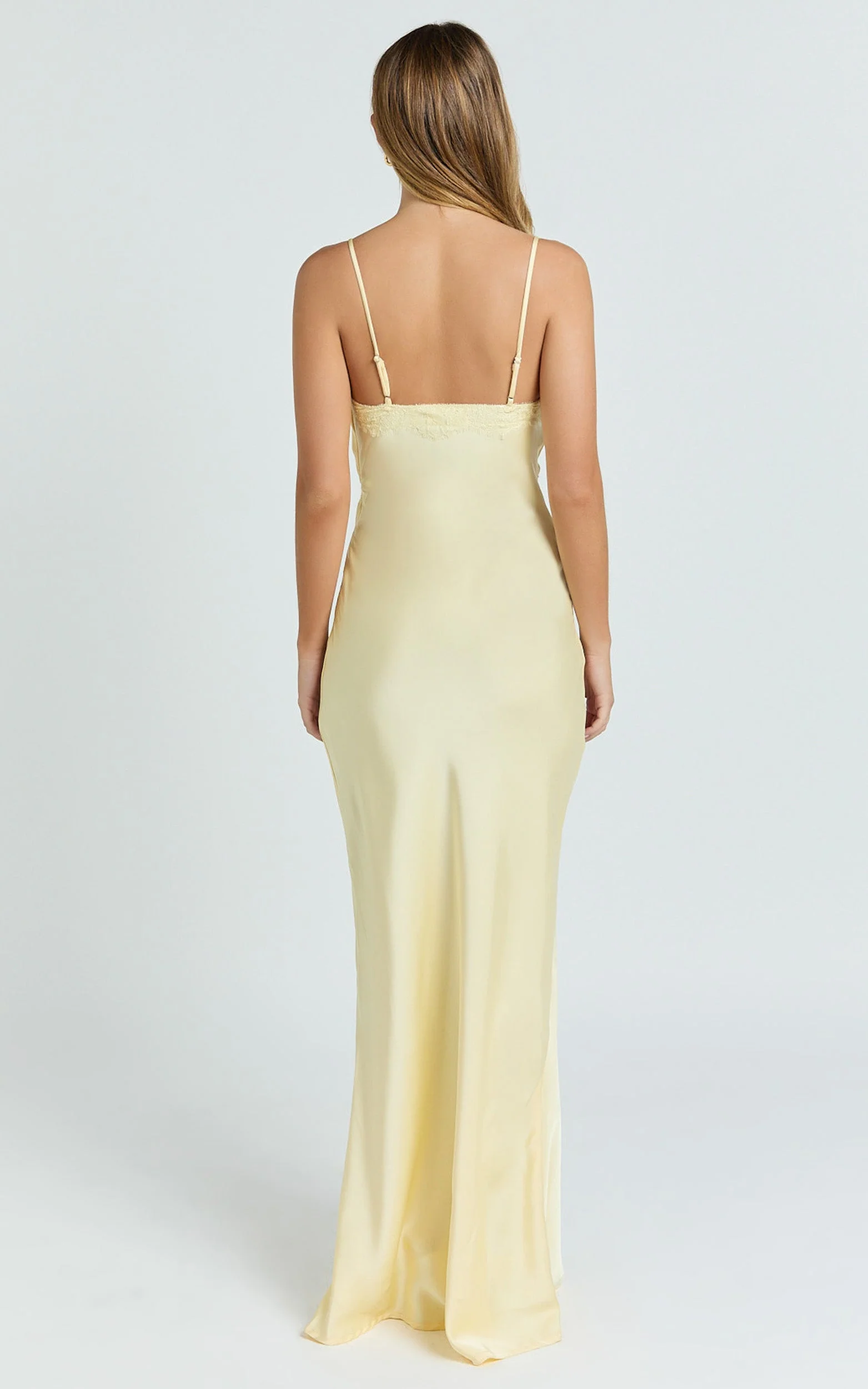 Liliane Maxi Dress - Lace Trim Bias Cut Dress in Lemon - luluinthesky