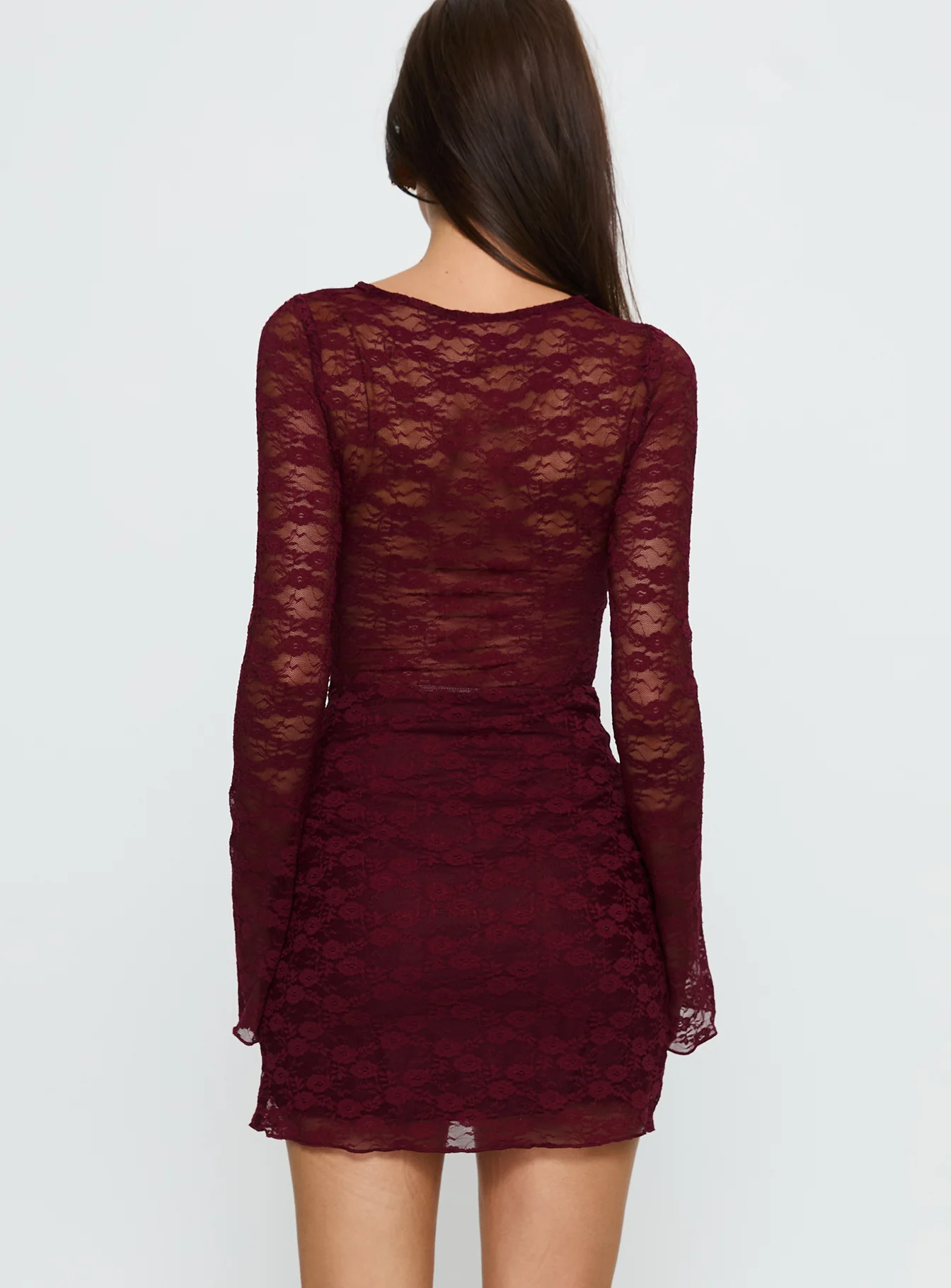 Best You Had Mesh Long Sleeve Mini Dress Burgundy - luluinthesky