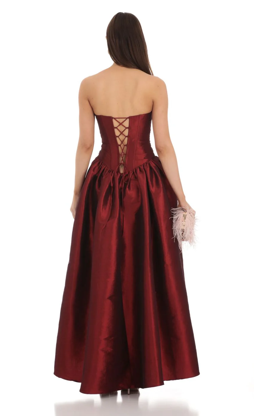 Strapless Corset Gown in Deep Red - luluinthesky