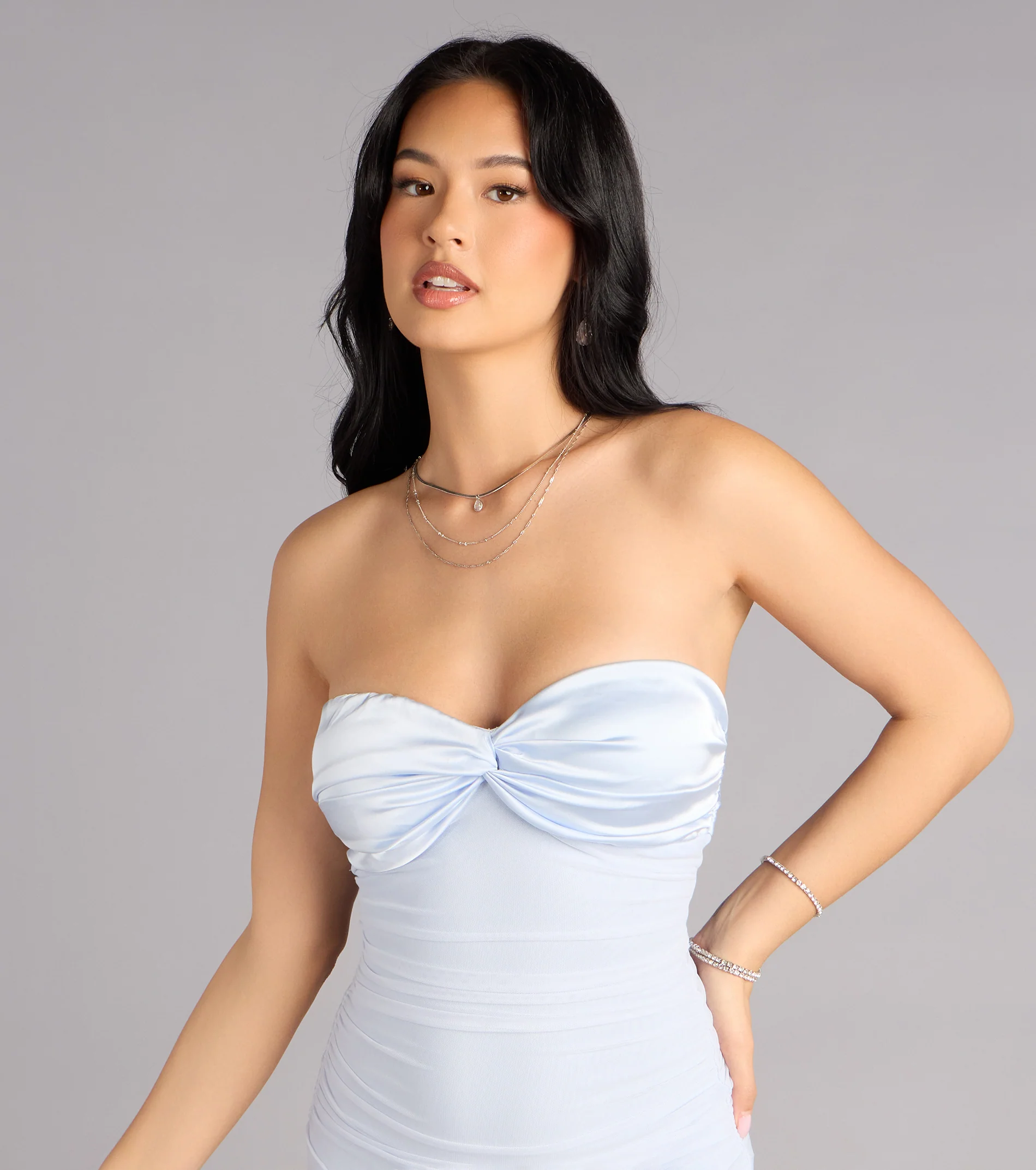 Iris Satin Tie-Back Mesh Mermaid Dress - luluinthesky