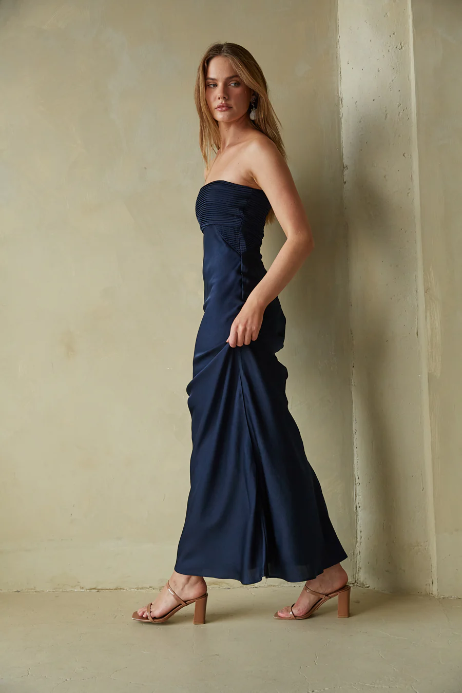 Carolee Pleated Satin Maxi Dress - luluinthesky